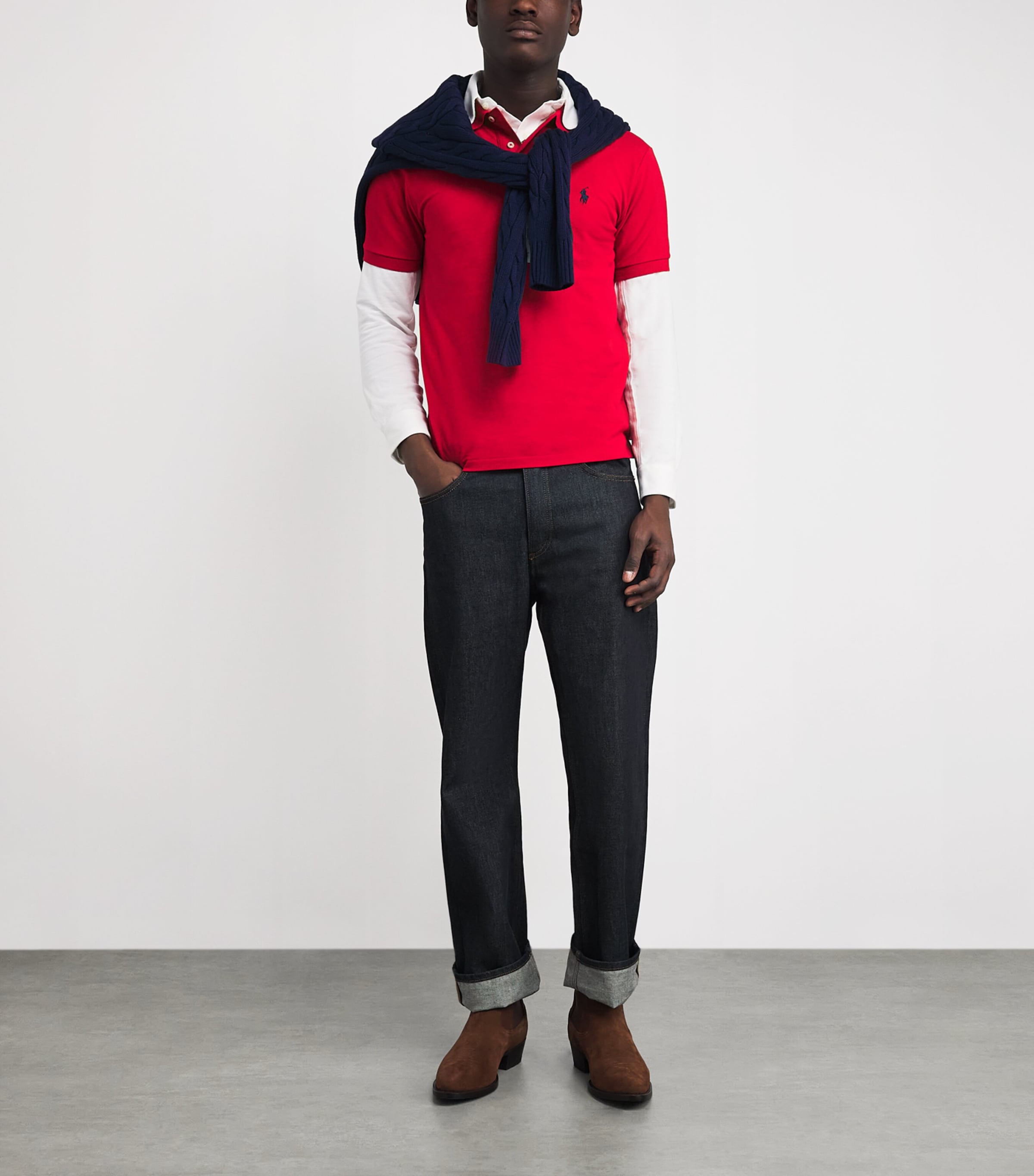 Polo Ralph Lauren Mens Cotton Mesh Slim-Fit Polo Shirt Red Image 2