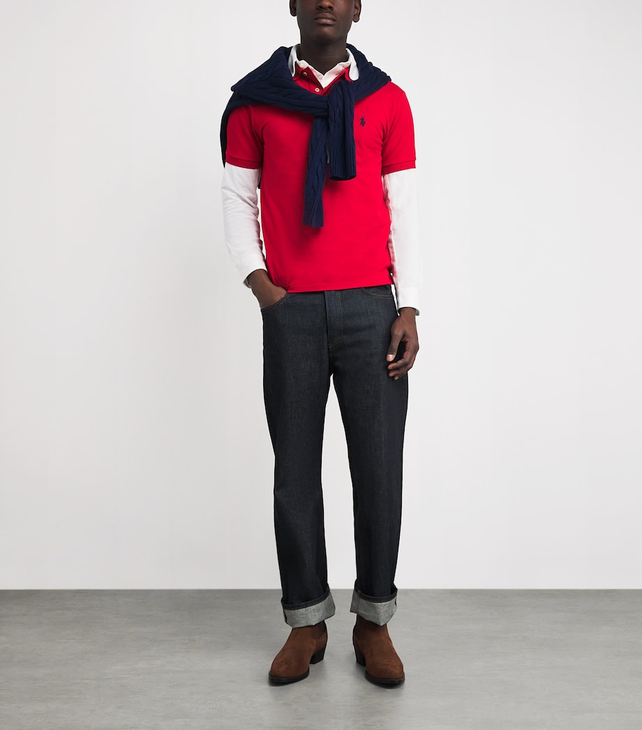 Polo Ralph Lauren Mens Cotton Mesh Slim-Fit Polo Shirt Red Image 2