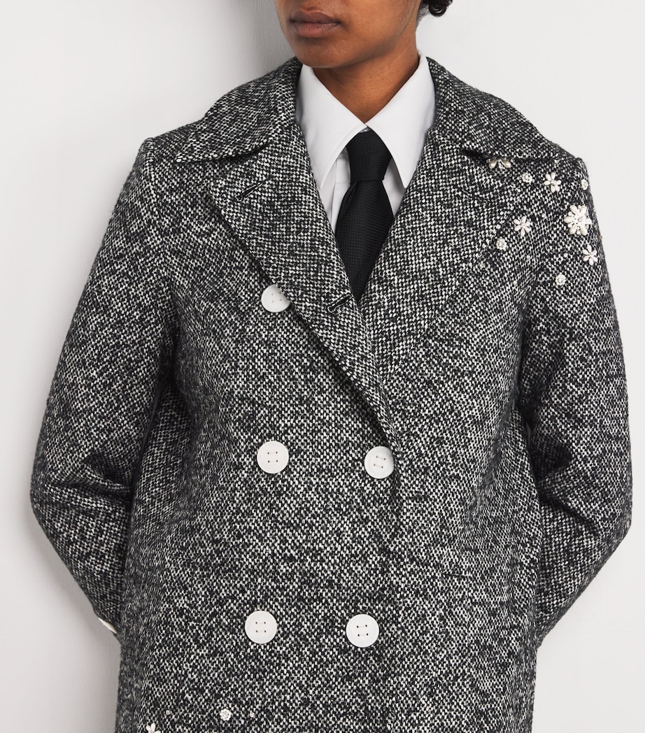 Wool-Silk Embellished Elara Coat BLACK/WHITE Image 6