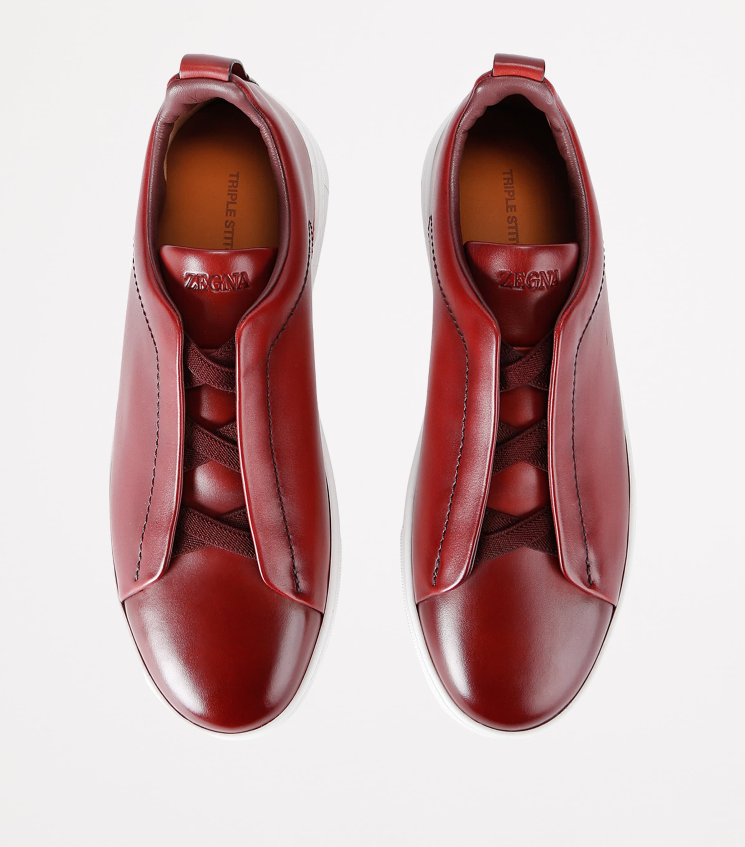 Leather Triple Stitch Sneakers WINE Image 4