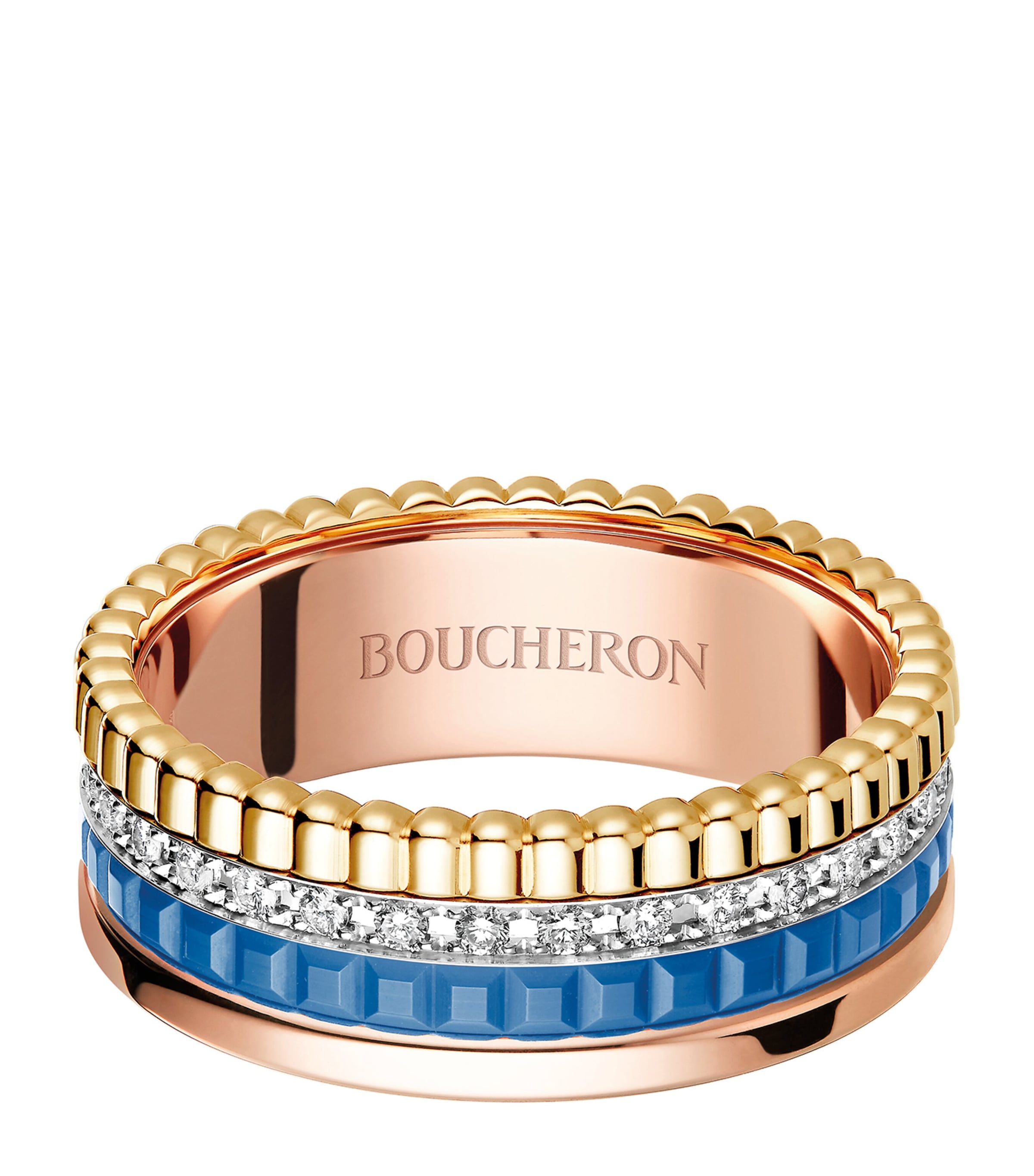 BOUCHERON SMALL MIXED GOLD AND DIAMOND QUATRE BLUE RING