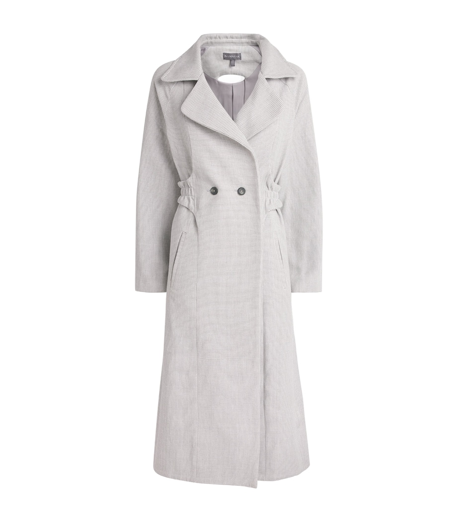 Studio Namnyak Womens Cotton Stripe Taro Trench Coat Grey White Image 1