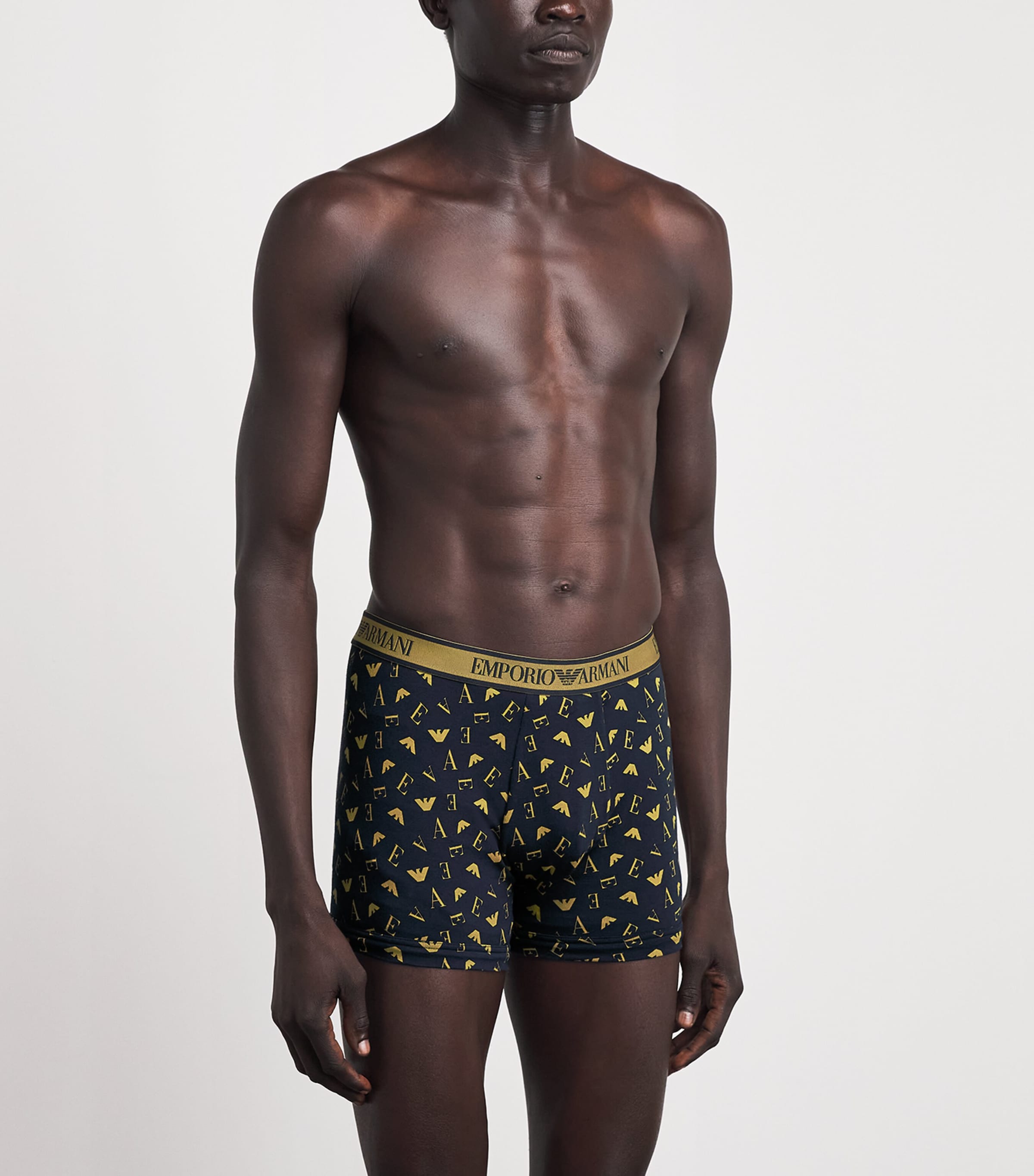 Emporio Armani Mens Stretch-Cotton Logo Boxer Briefs (Pack of 3) Blu/blumo Image 2