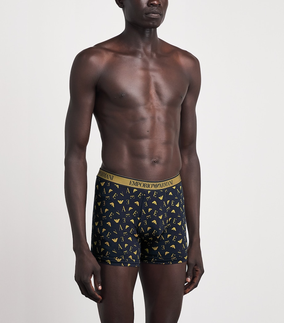 Emporio Armani Mens Stretch-Cotton Logo Boxer Briefs (Pack of 3) Blu/blumo Image 2