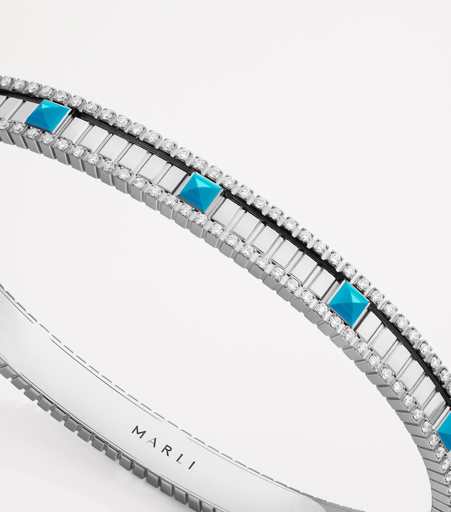 White Gold, Diamond and Turquoise LIFE Bangle WHITE GOLD Image 4