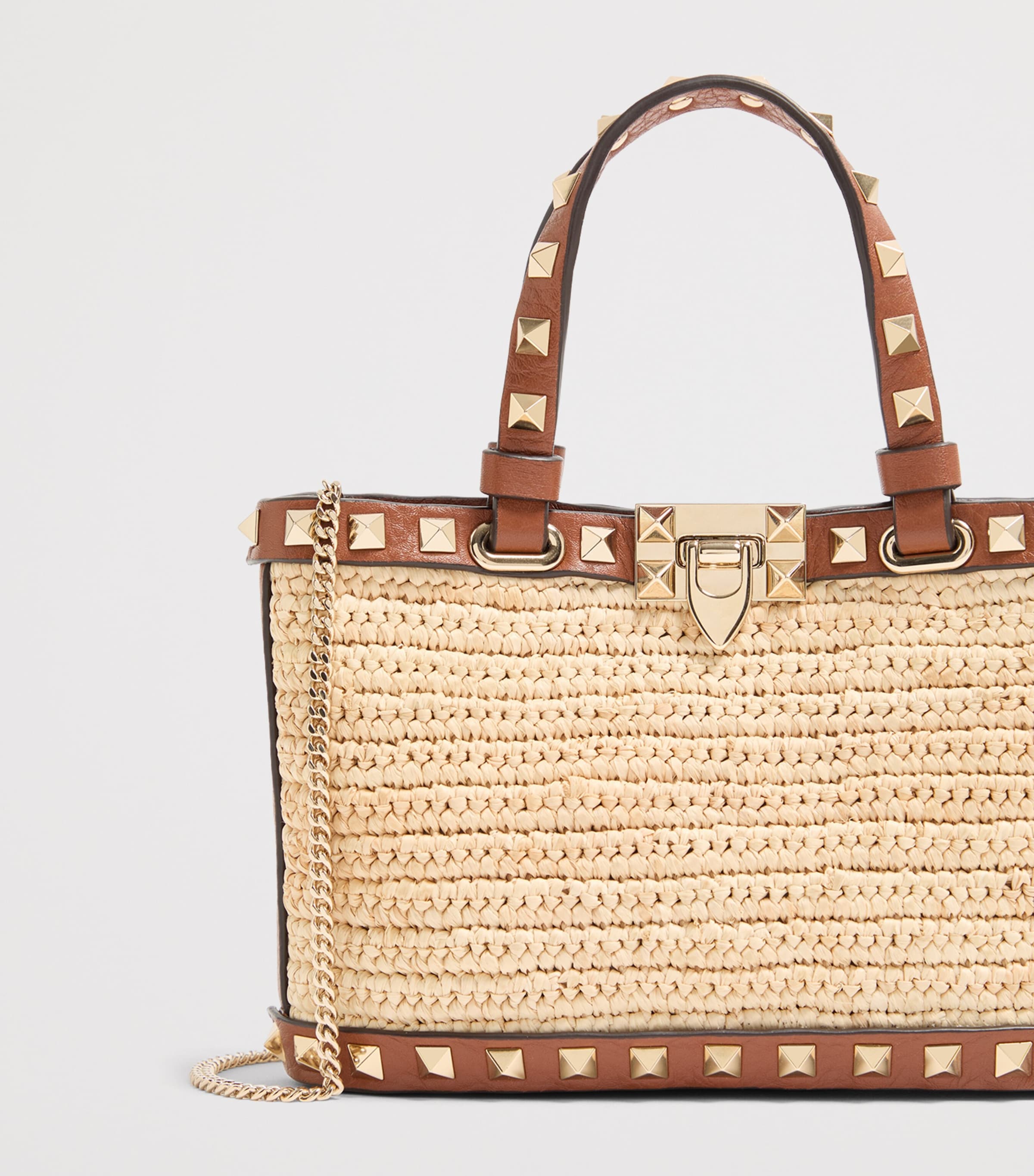 Valentino Garavani Mini Straw Rockstud Top-Handle Bag Image 7