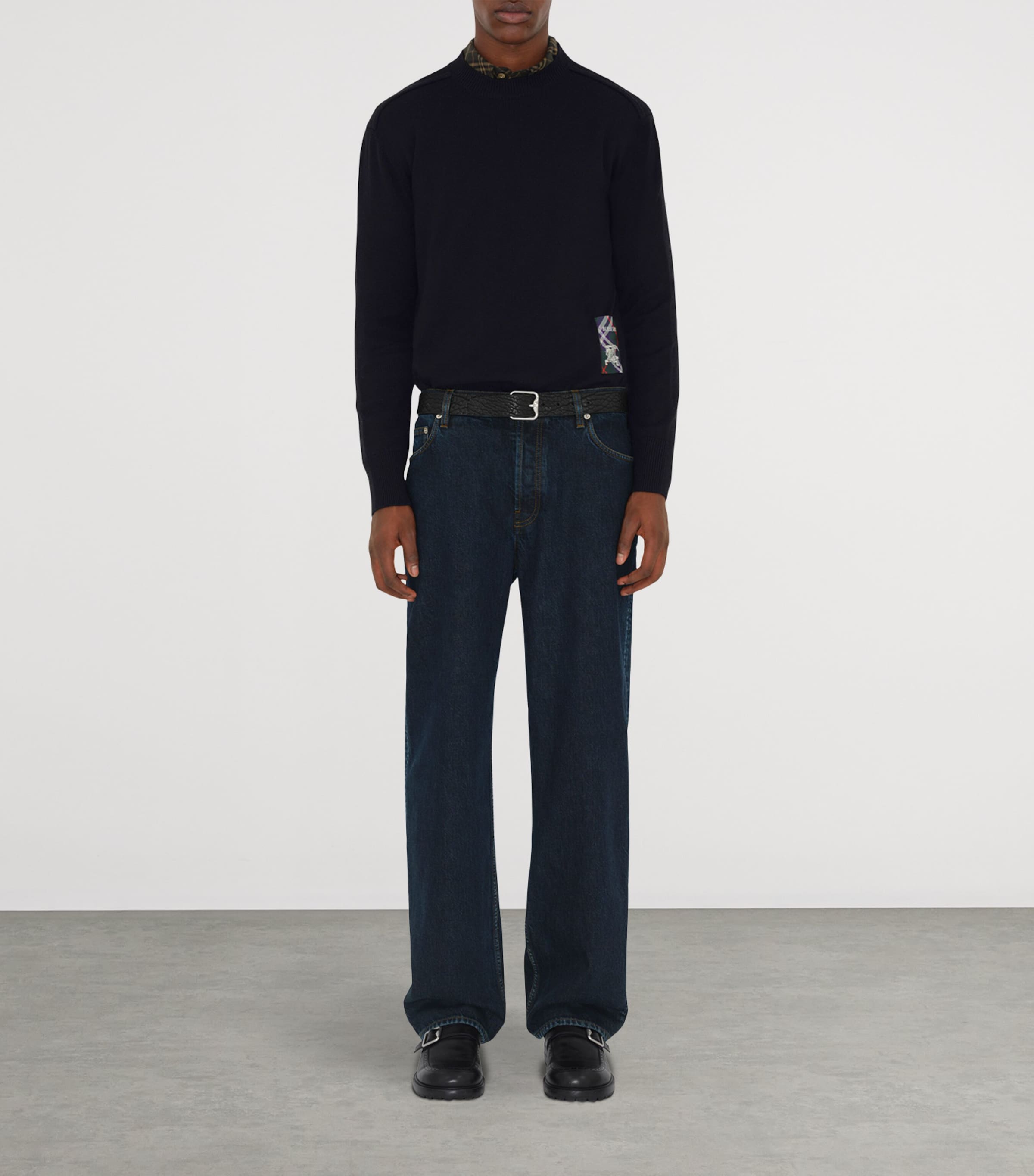 Wool Check-Label Sweater BLACK Image 2