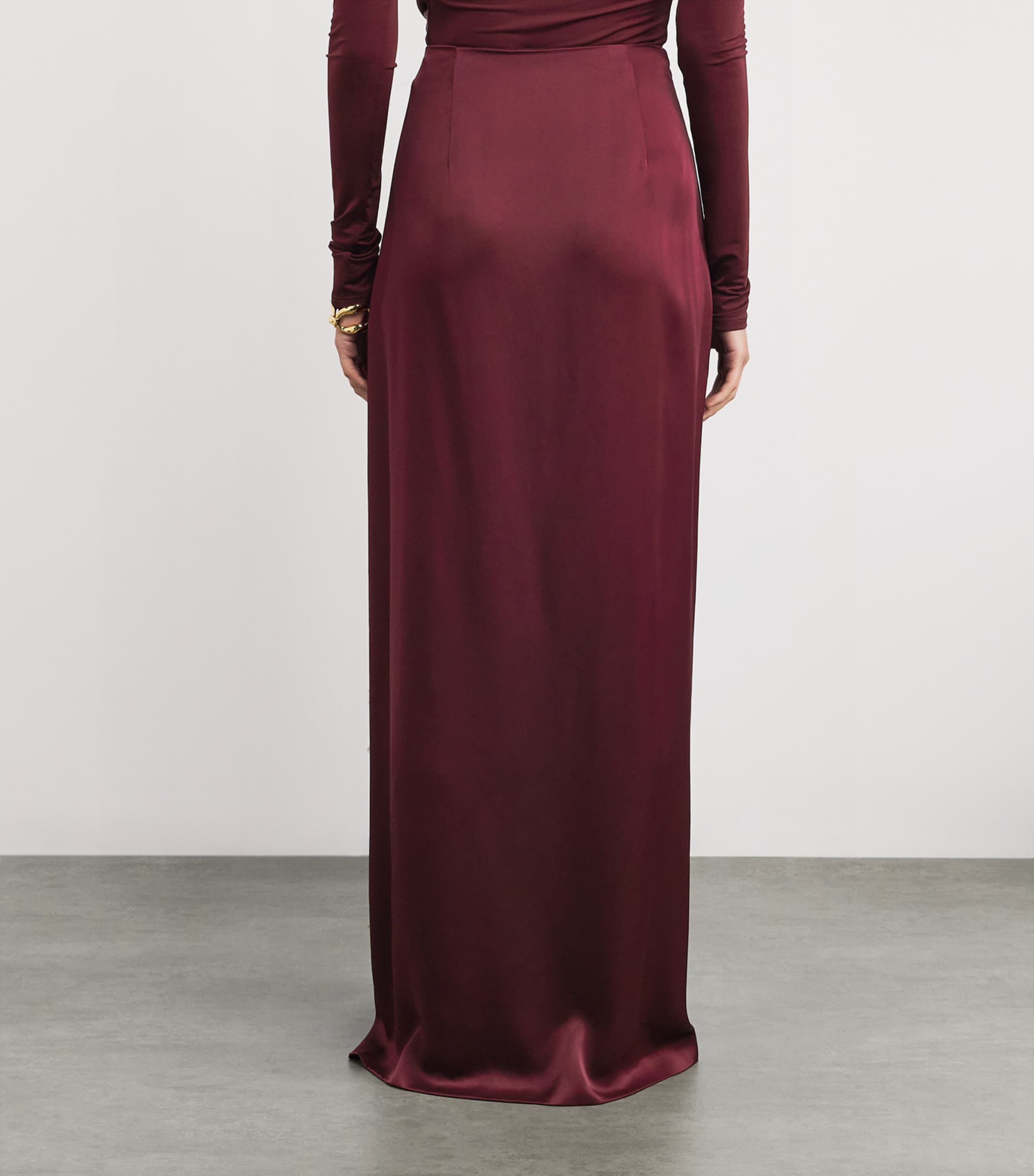 Feather-Trim Maxi Skirt CRIMSON Image 4