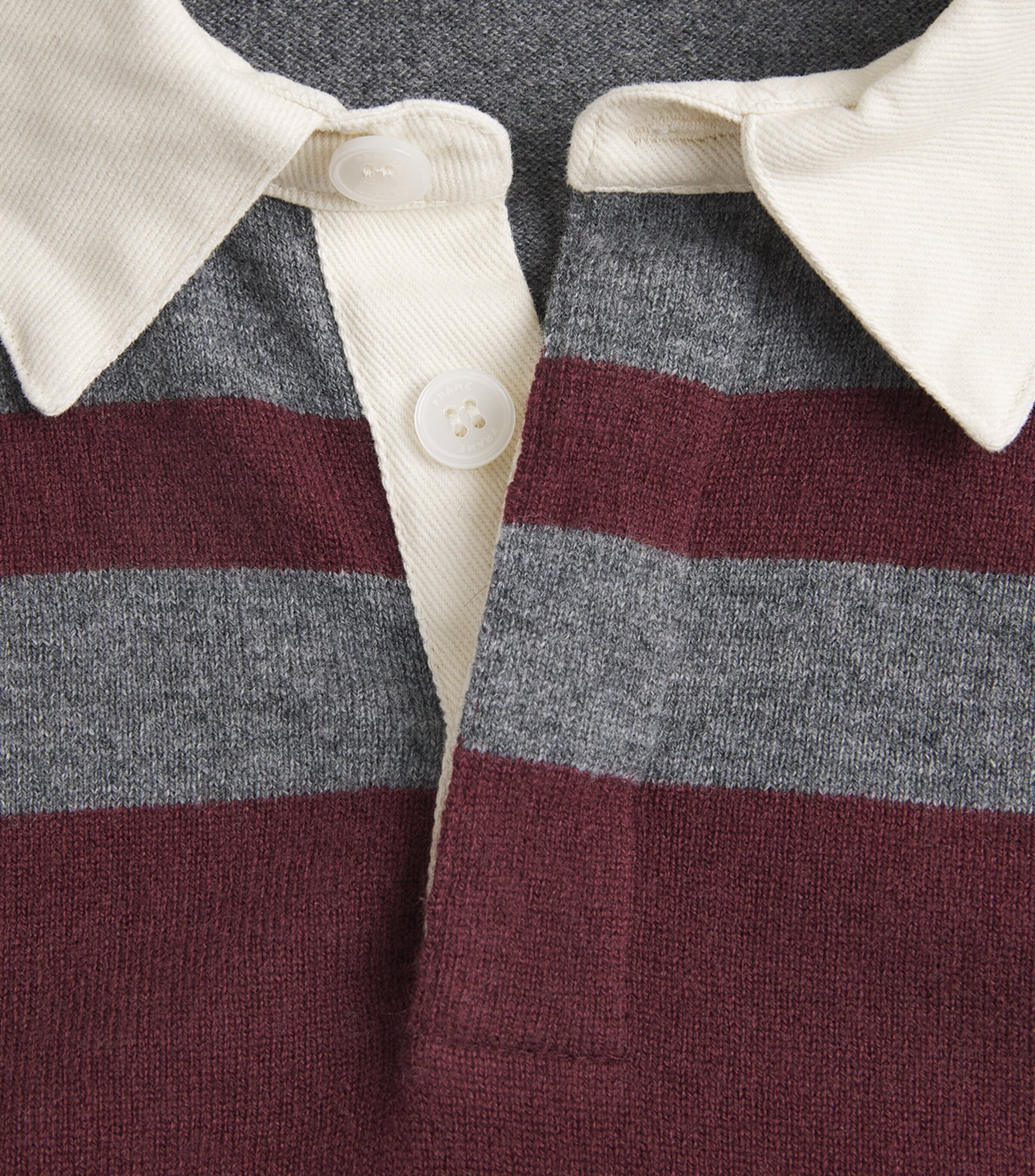 FRAME Mens Merino Wool-Cashmere Stripe Rugby Polo Shirt Gbst Grey/brgnd Strp Image 6