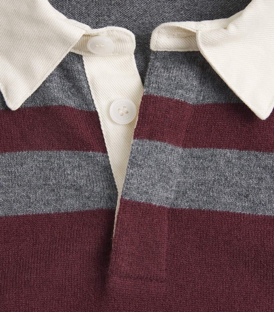 FRAME Mens Merino Wool-Cashmere Stripe Rugby Polo Shirt Gbst Grey/brgnd Strp Image 6