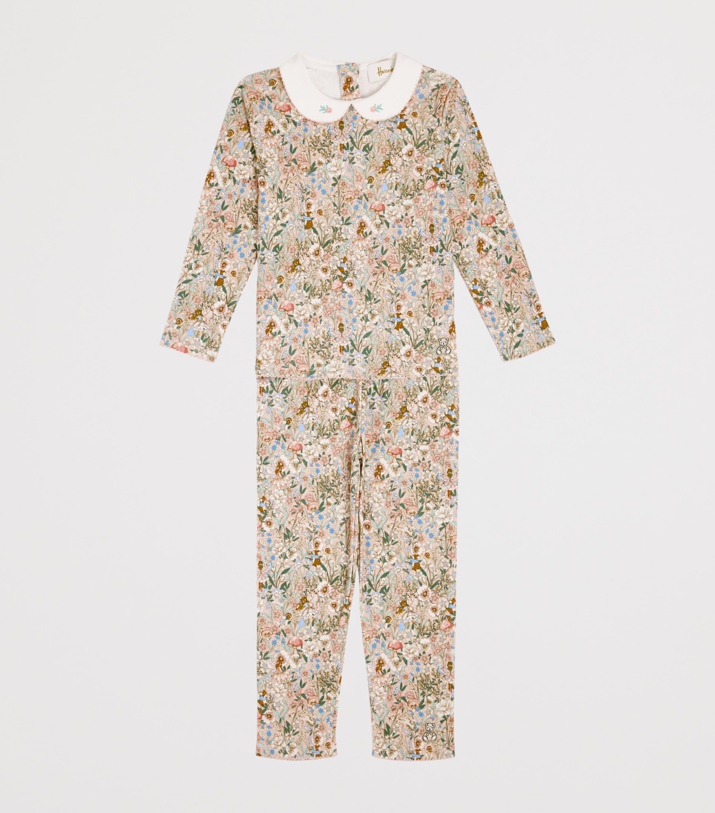 Harrods Pima Cotton Printed Pyjama Top and Bottoms Set (2-12 Years) Pink Image 3