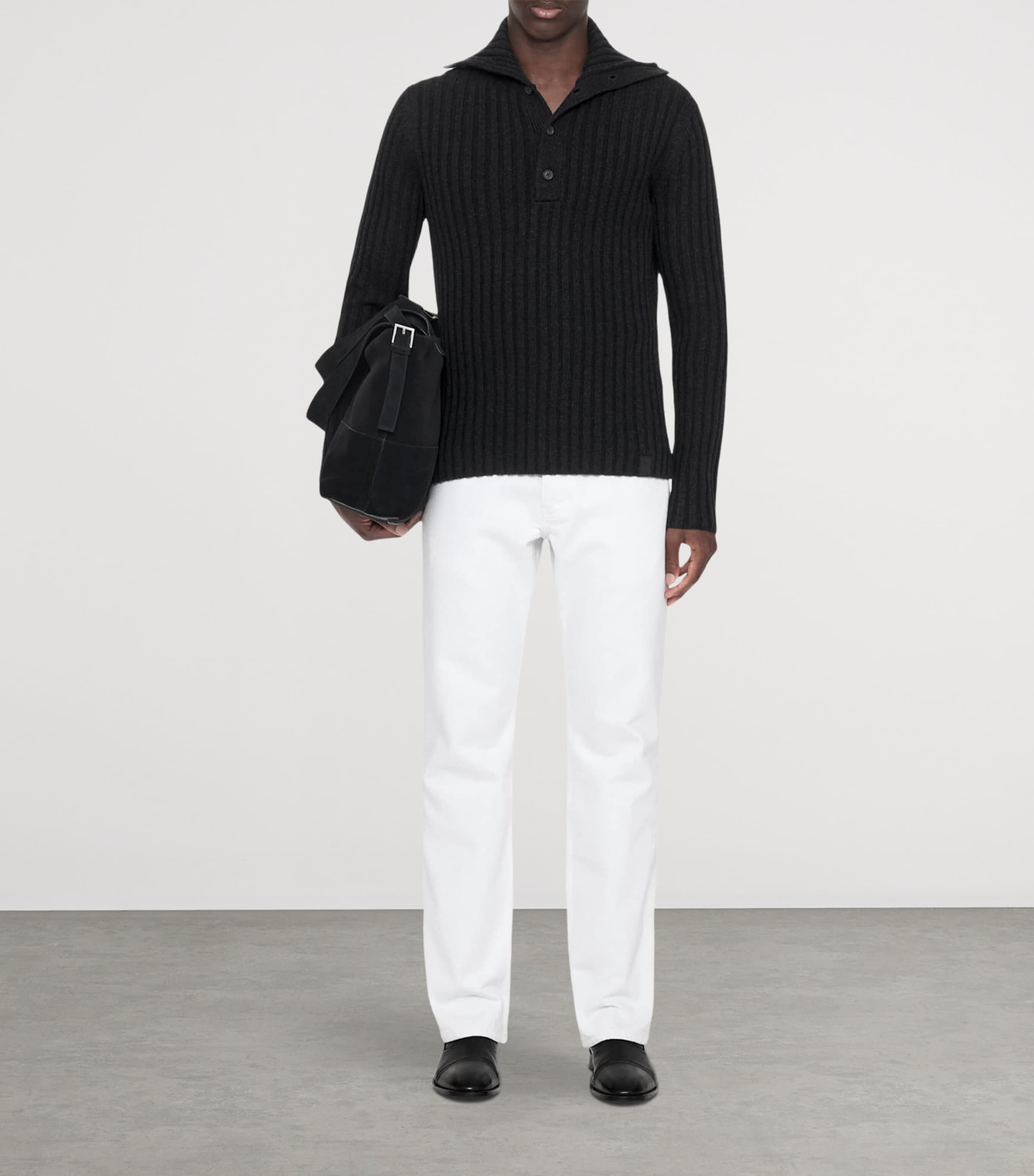 AllSaints Mens Merino Wool Funnel Neck Liev Sweater Cinder Black Marl Image 2