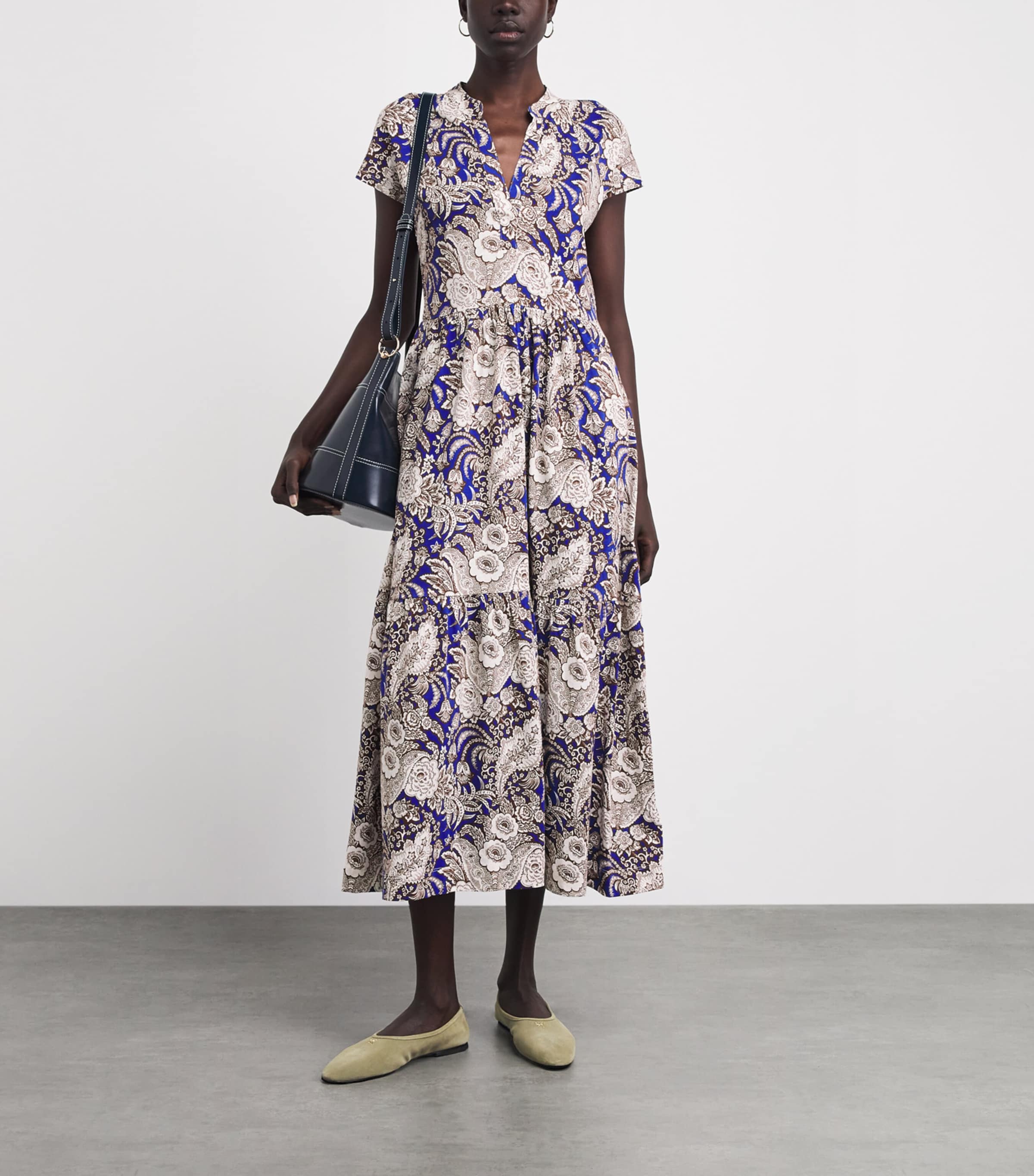 ME+EM Womens Organic Cotton Printed Midi Dress Blue Multi Image 2