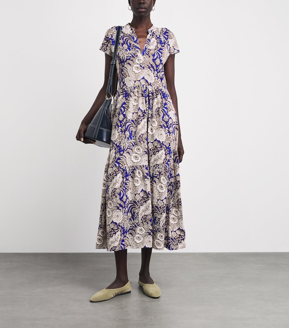 ME+EM Womens Organic Cotton Printed Midi Dress Blue Multi Image 2