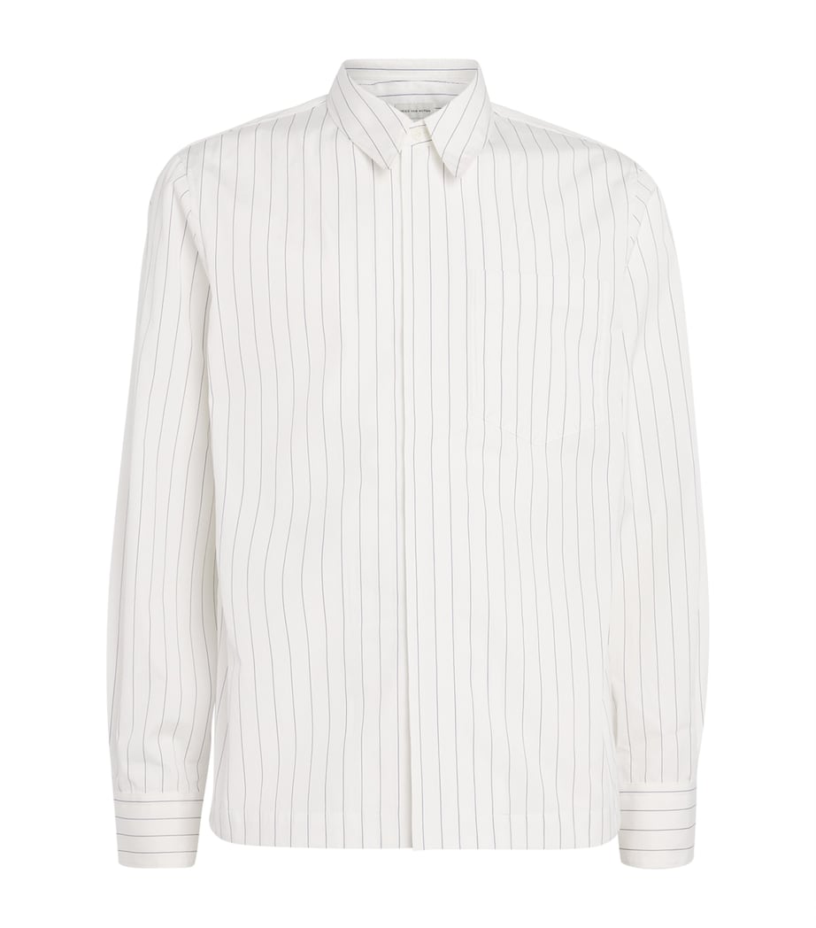 Cotton Zip-Detail Stripe Shirt WHITE/NAVY Image 1