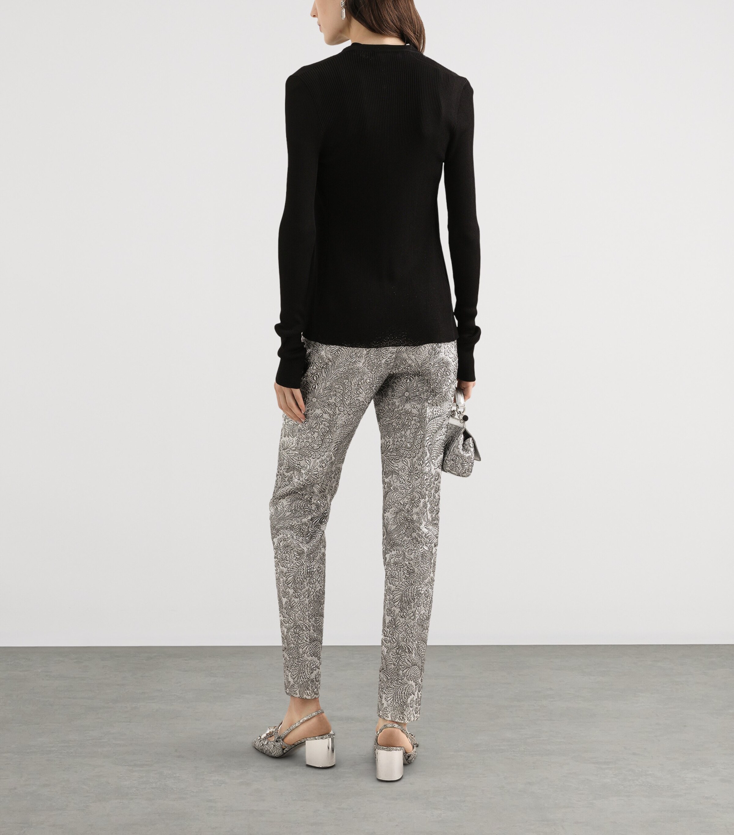 Floral Jacquard Cigarette Trousers S0998-SILV Image 3