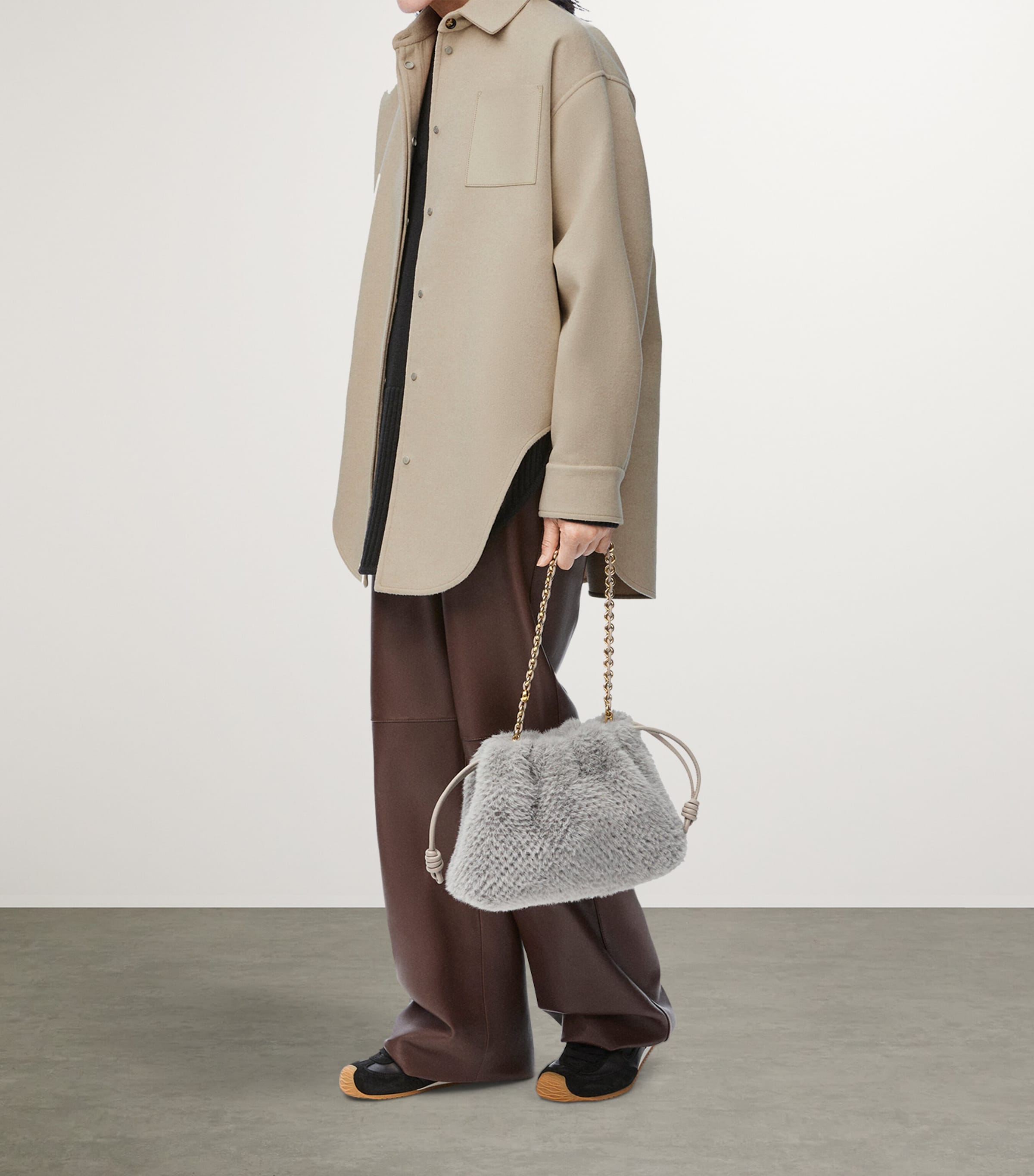 Wool-Blend Leather-Pocket Overshirt LIGHT BEIGE MELANGE Image 2