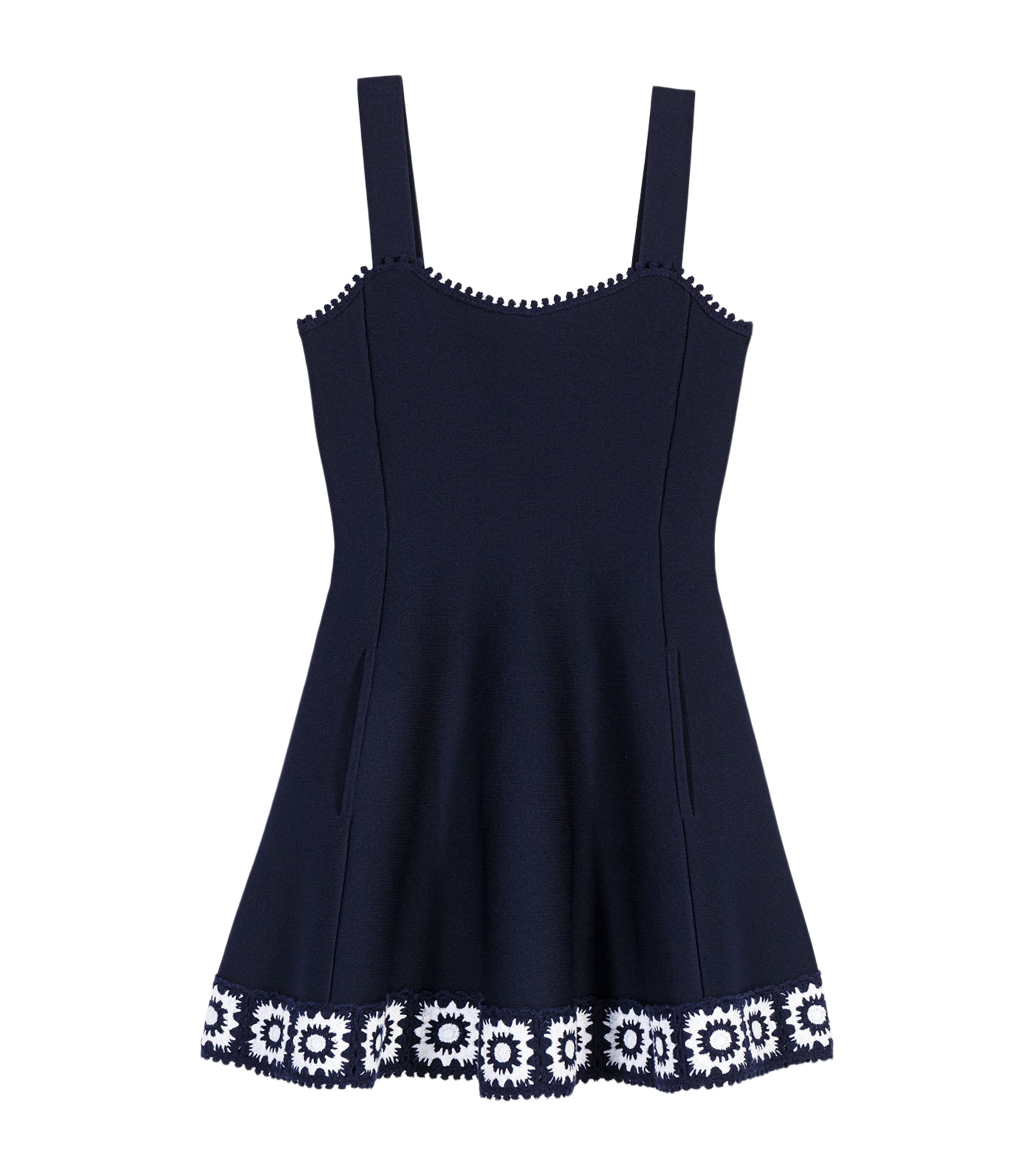 Maje Womens Crochet-Trim Knitted Mini Dress Navy Image 1