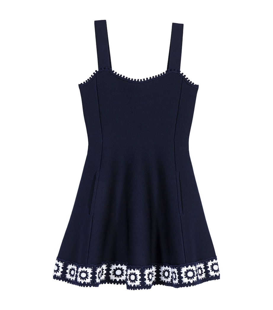 Maje Womens Crochet-Trim Knitted Mini Dress Navy Image 1