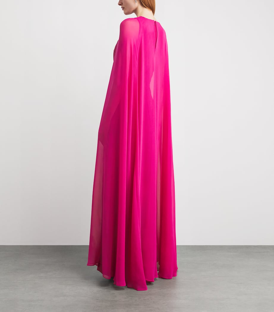 Roland Mouret Womens Rose Appliqué Cape-Detail Gown Pink Image 4