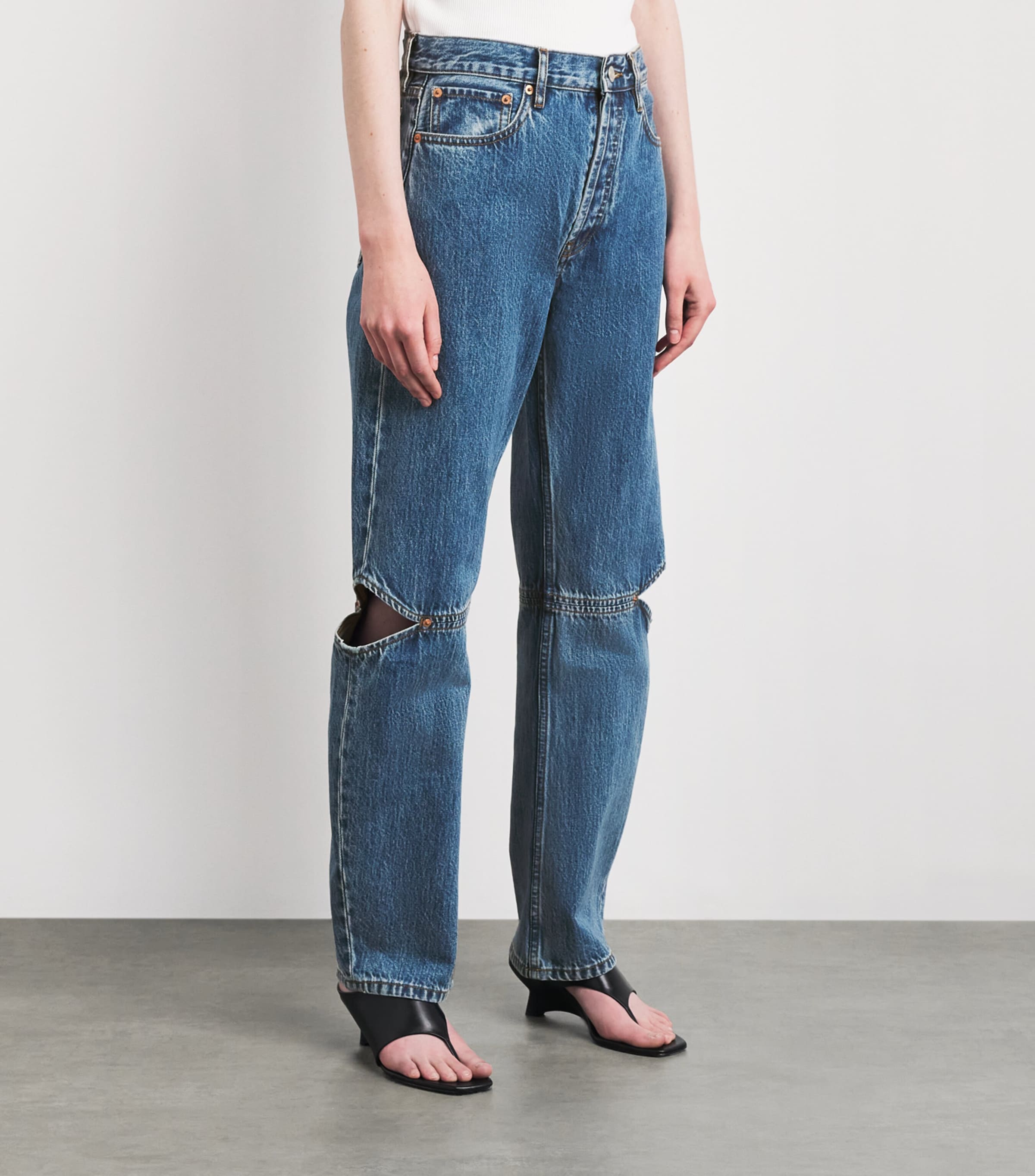 STILL HERE Womens Cut-Out Cowgirl Straight Jeans Classic Blue Image 4