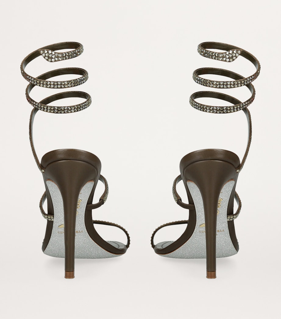 Leather Crystal-Embellished Cleo Sandals 105 DARK BROWN Image 2