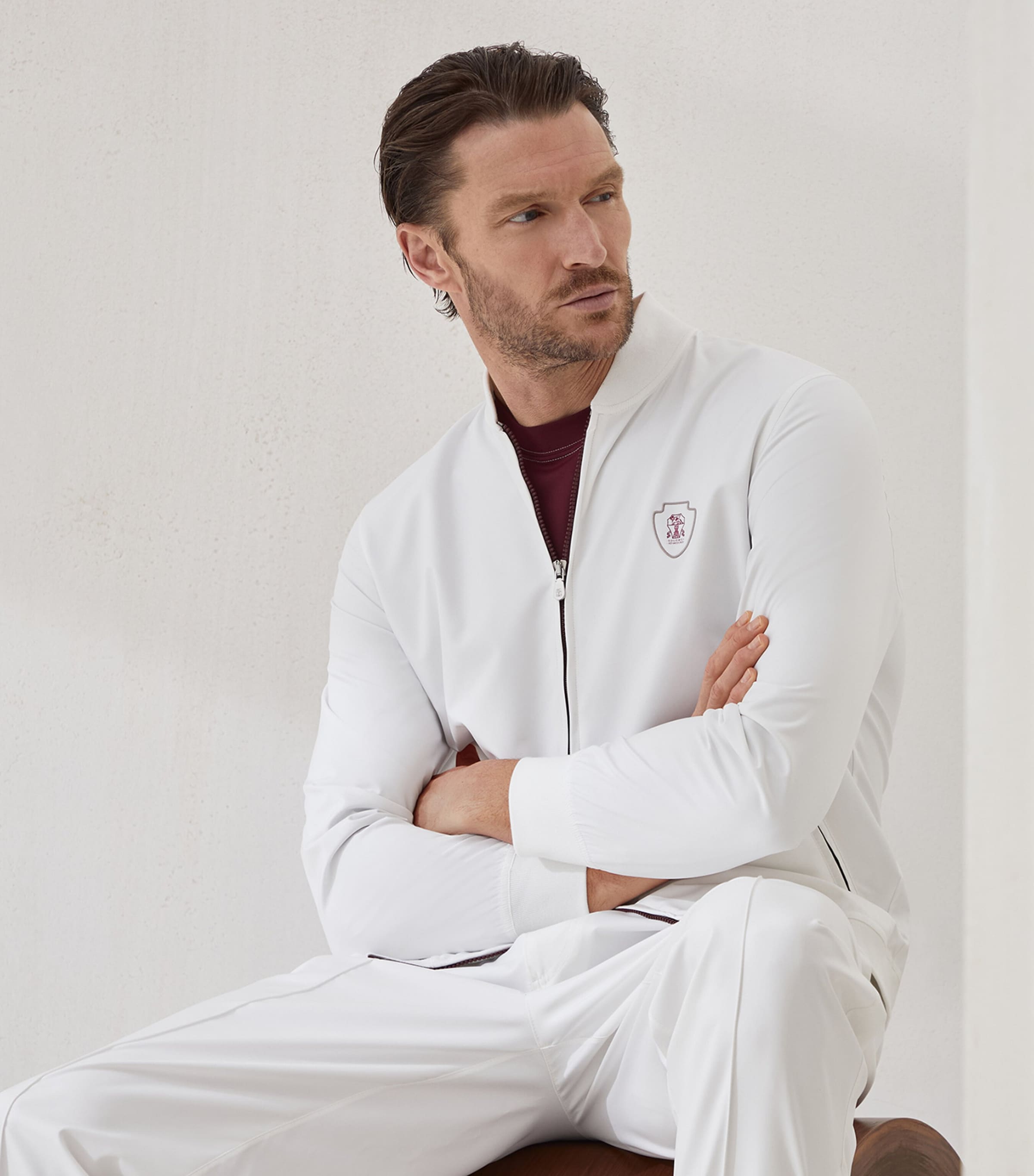 Brunello Cucinelli White Logo Zip-Up Jacket | Harrods US