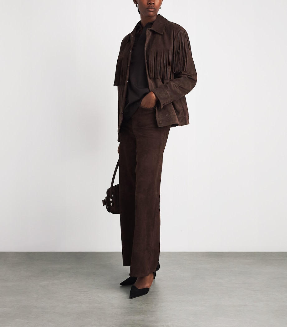 FRAME Womens Suede Fringe The Rodeo Jacket Chestnut Image 2
