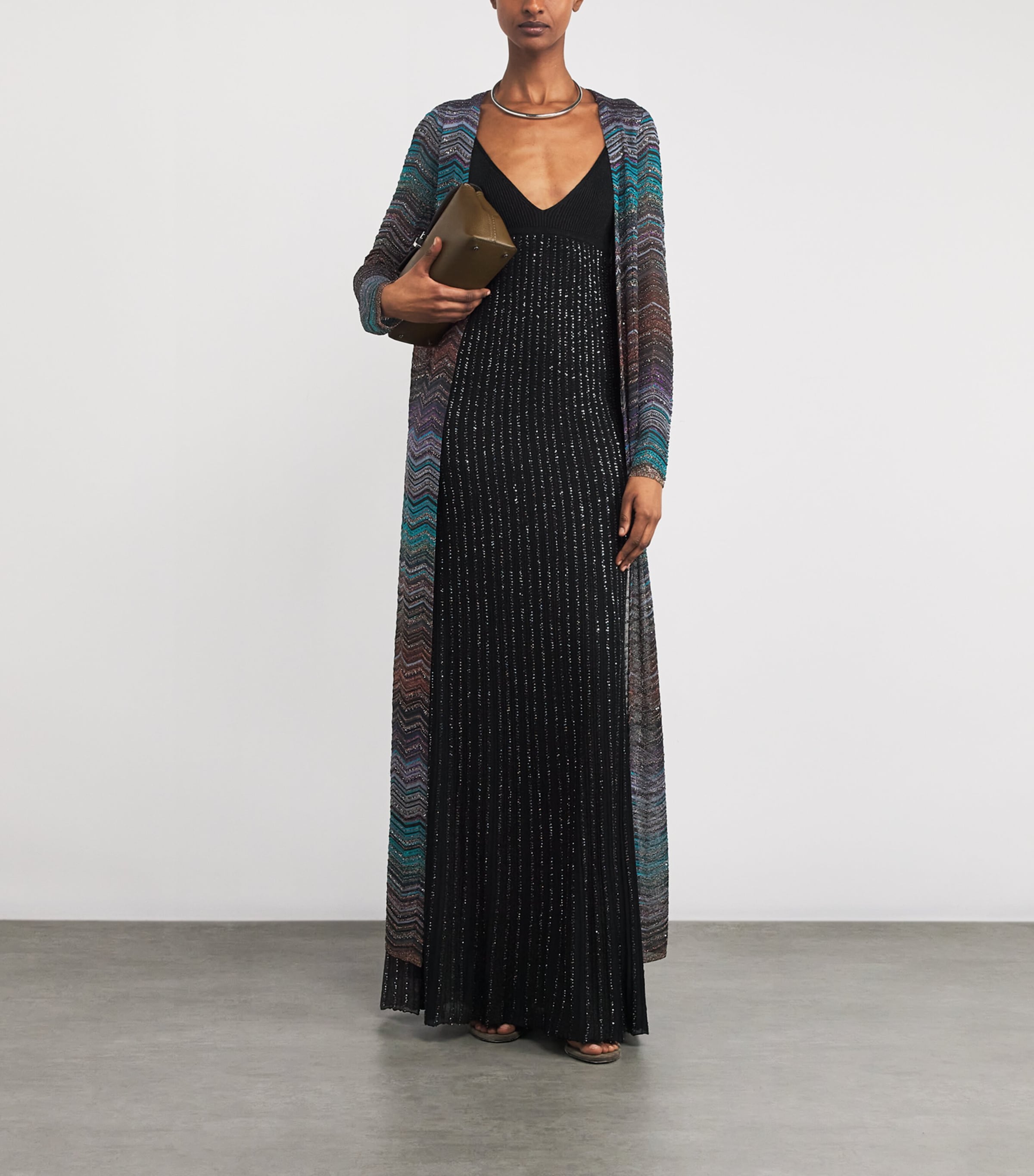 Embellished Zigzag Long Cardigan SM9ZT DARK/BLUE TONE Image 2