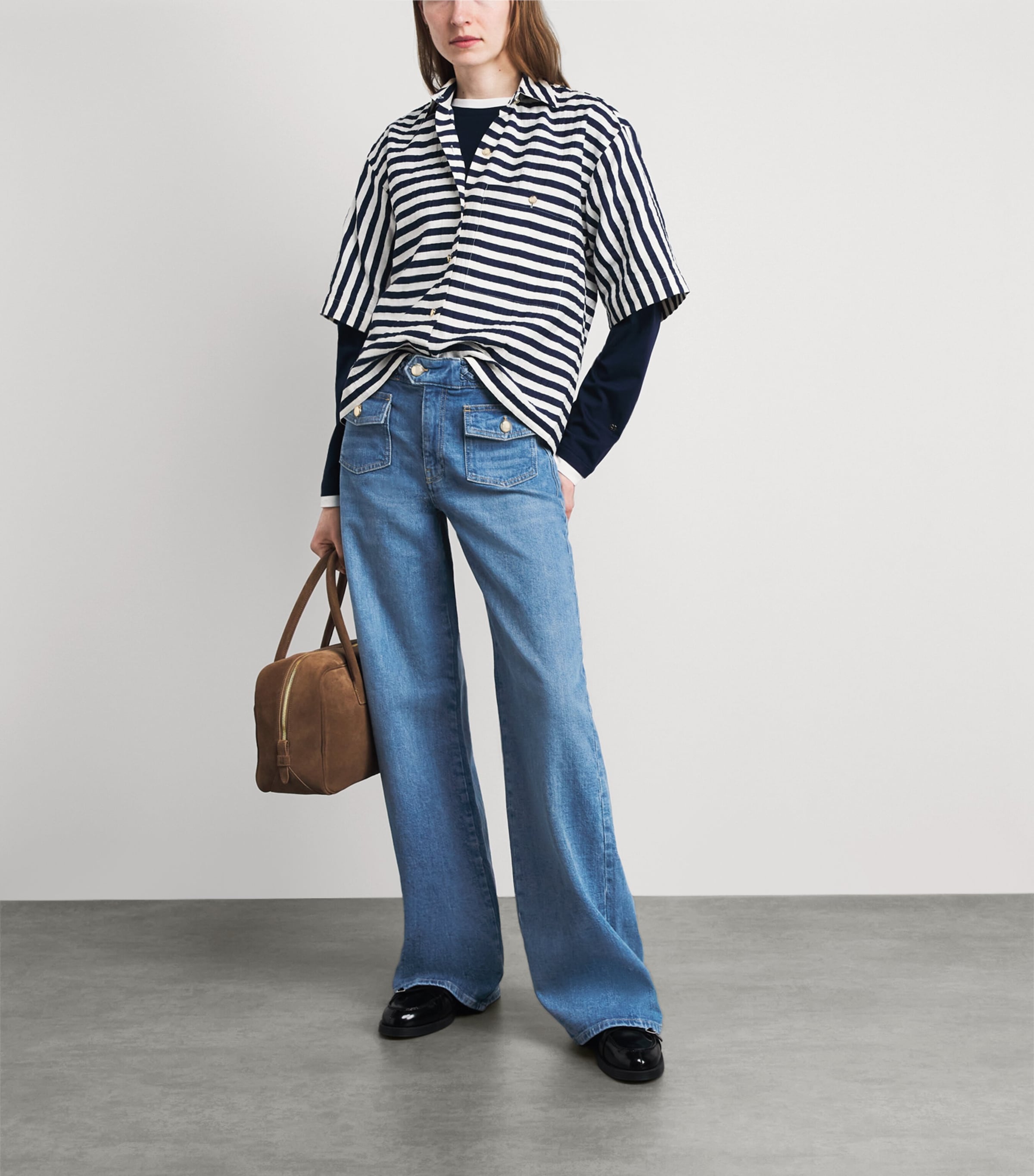 Maje Womens Braided High-Rise Flared Jeans Blue Image 2