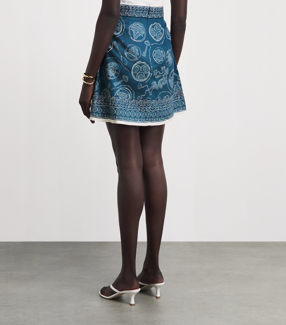 ALEMAIS Womens Linen Printed Lucky Mini Skirt Blue Image 5