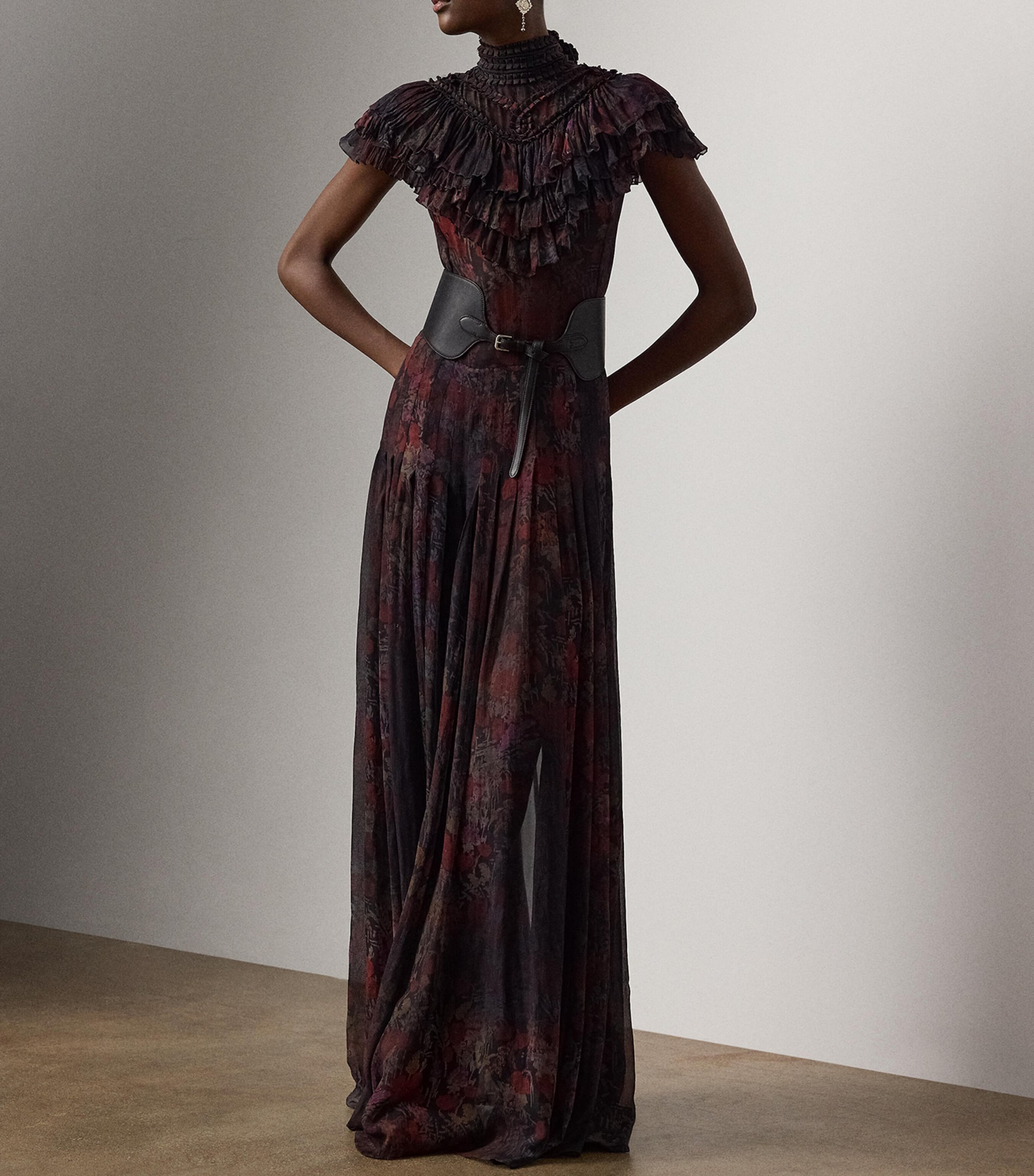 Silk Chiffon Cressida Gown BLACK/CRIMSON MULTI Image 6