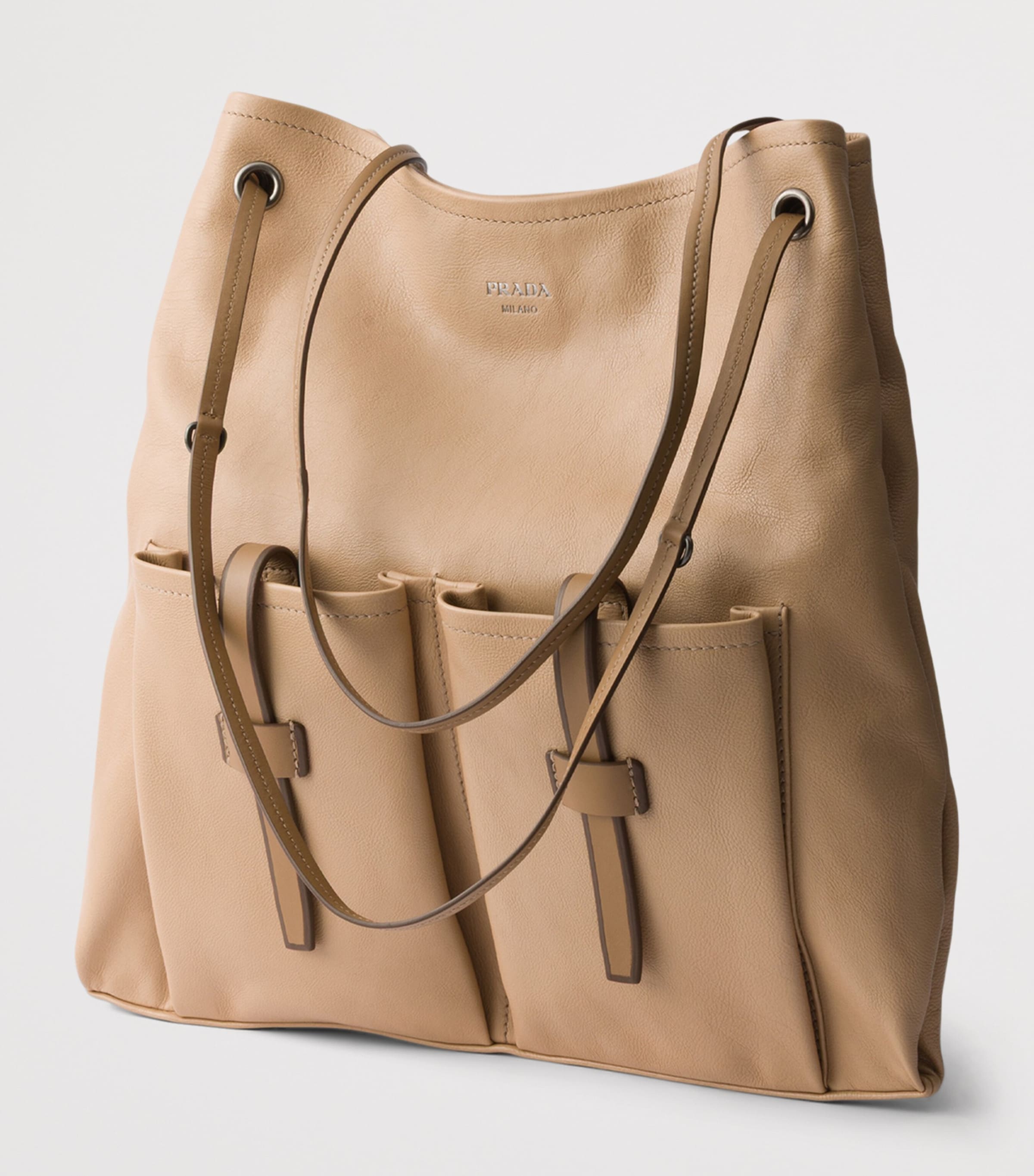 Prada Large Leather Route Shoulder Bag Neutral Image 2