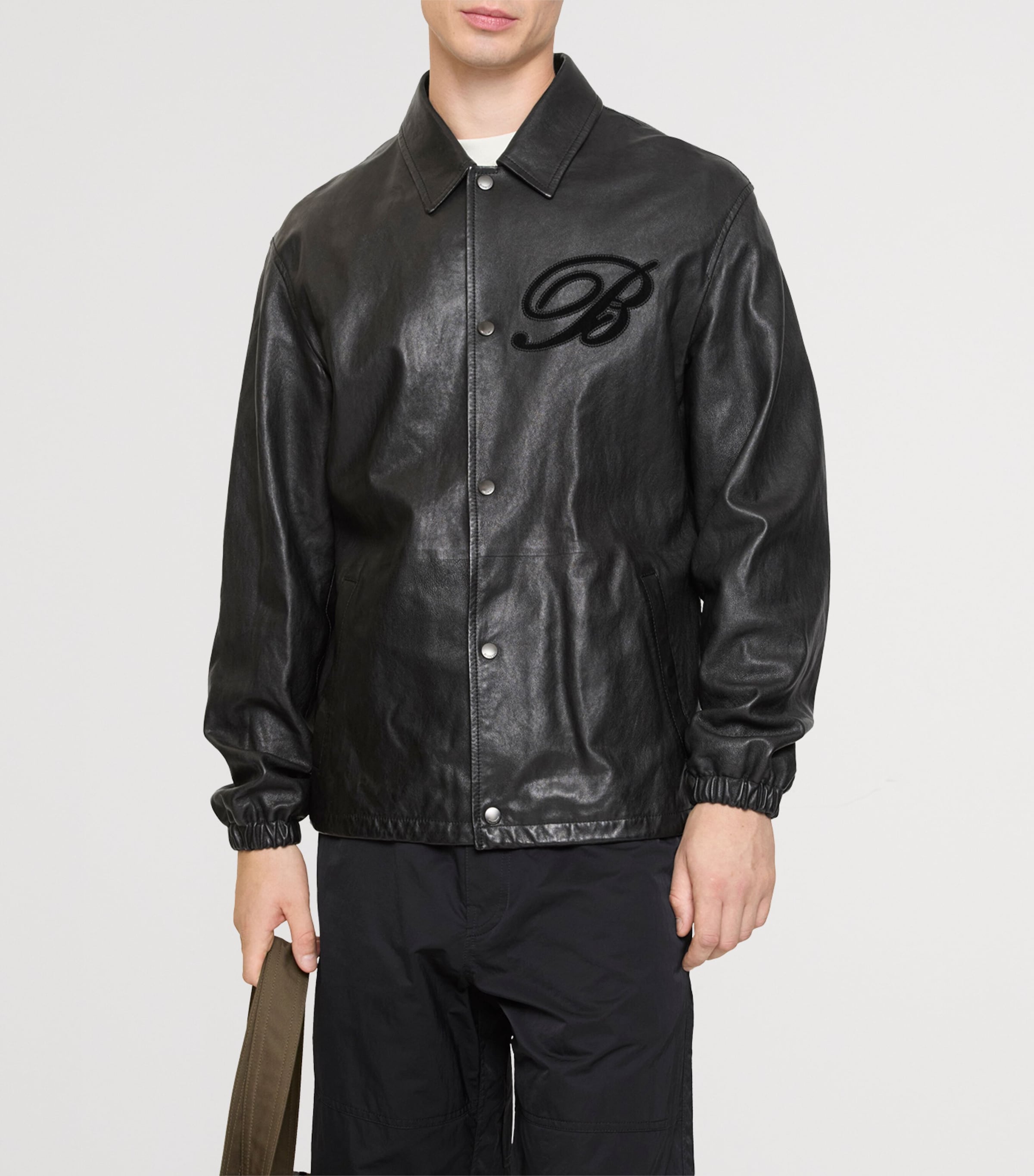 Leather Cursive Monogram Shirt Jacket BLACK Image 2