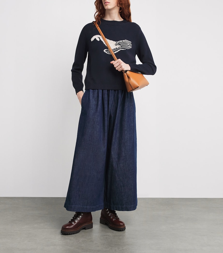 Cotton-Blend Whale-Jacquard Sweater NAVY Image 2