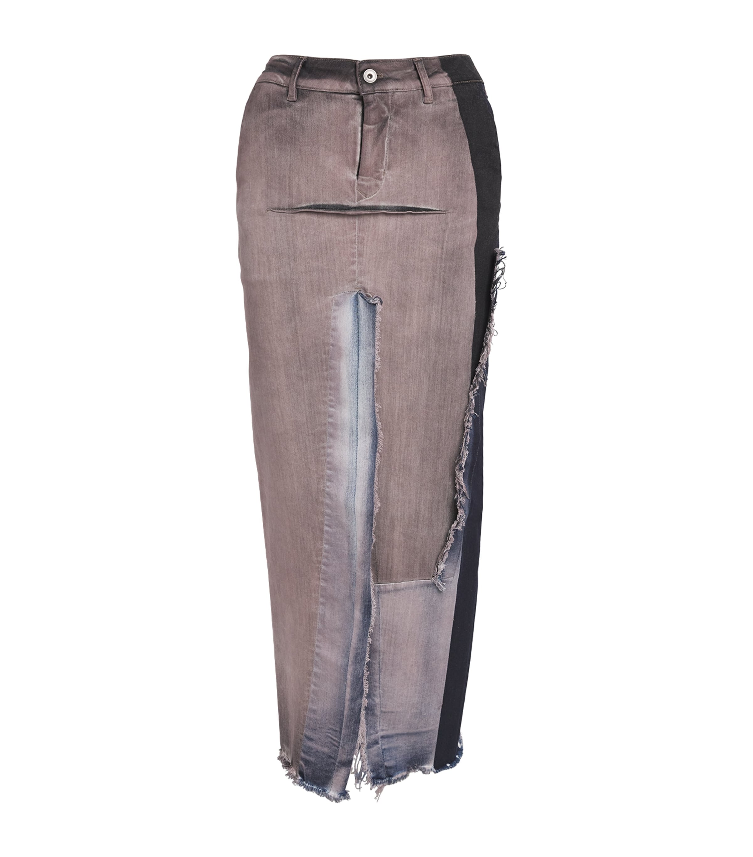 Rick Owens Womens Distressed Denim Midi Skirt Combo Image 1