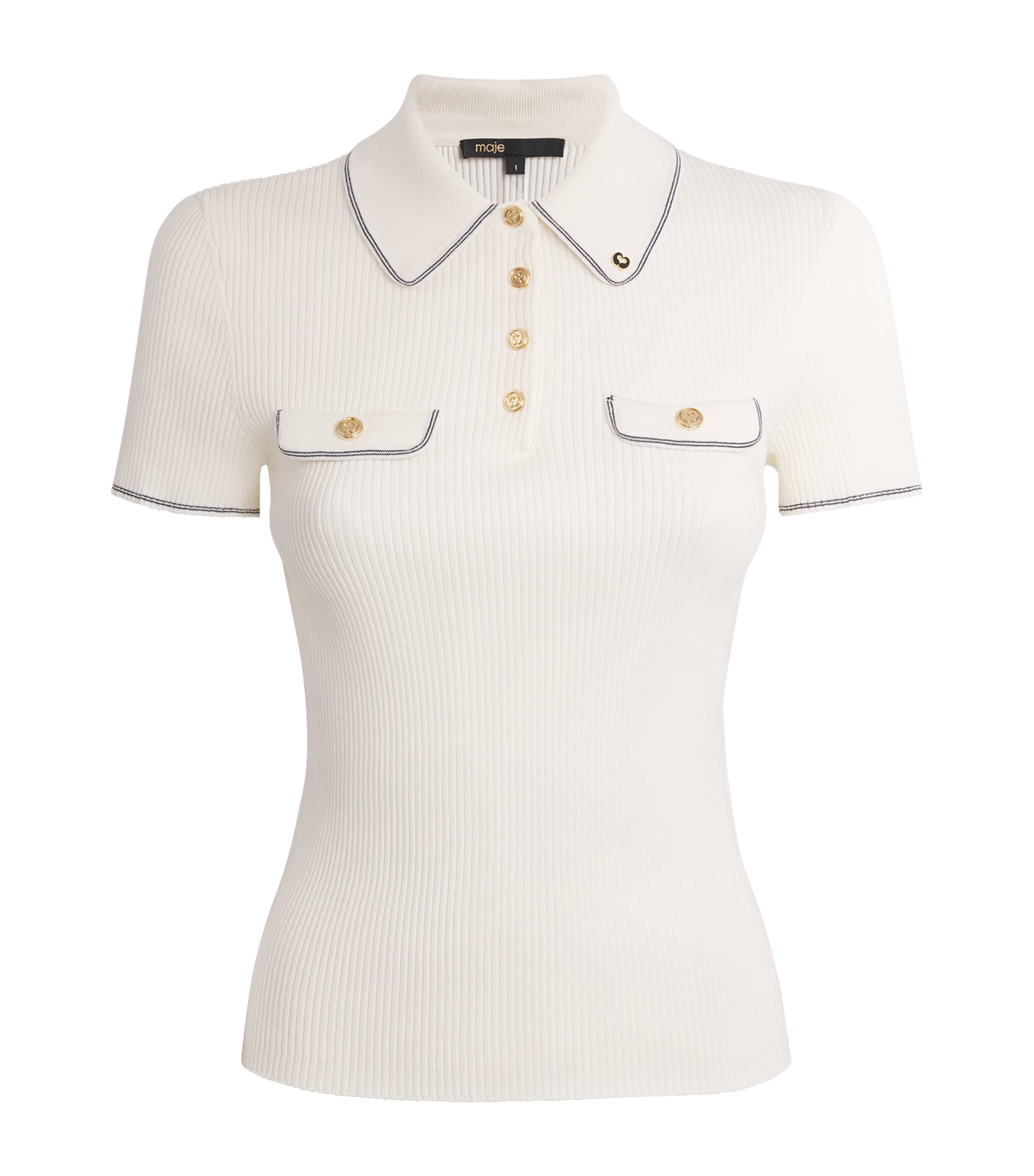 Maje Womens Rib-Knit Polo Shirt Ecru Image 1