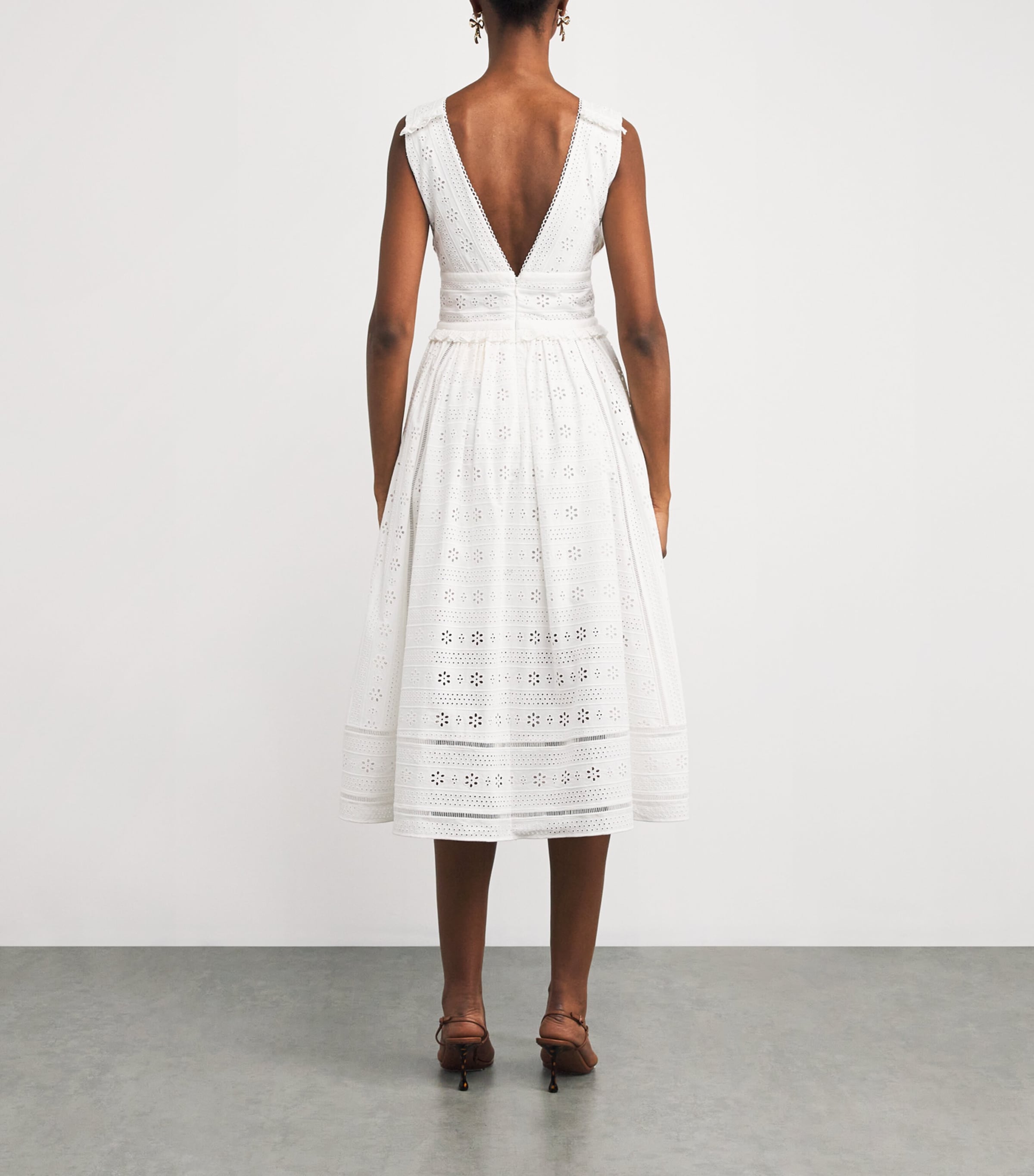Broderie Anglaise Bow Midi Dress WHITE Image 3