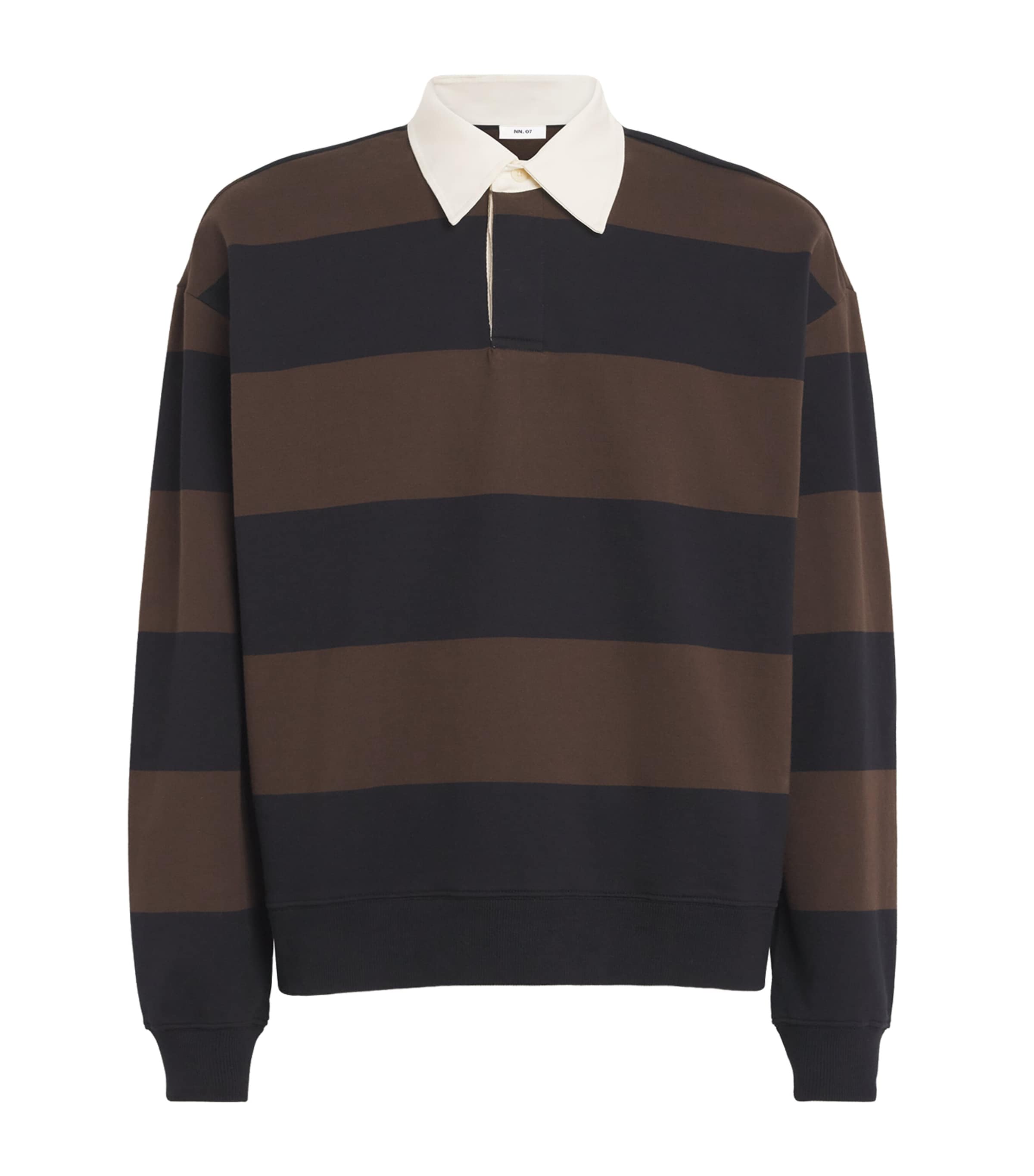 NN.07 Mens Organic Cotton David Rugby Shirt Brown Stripe Image 1