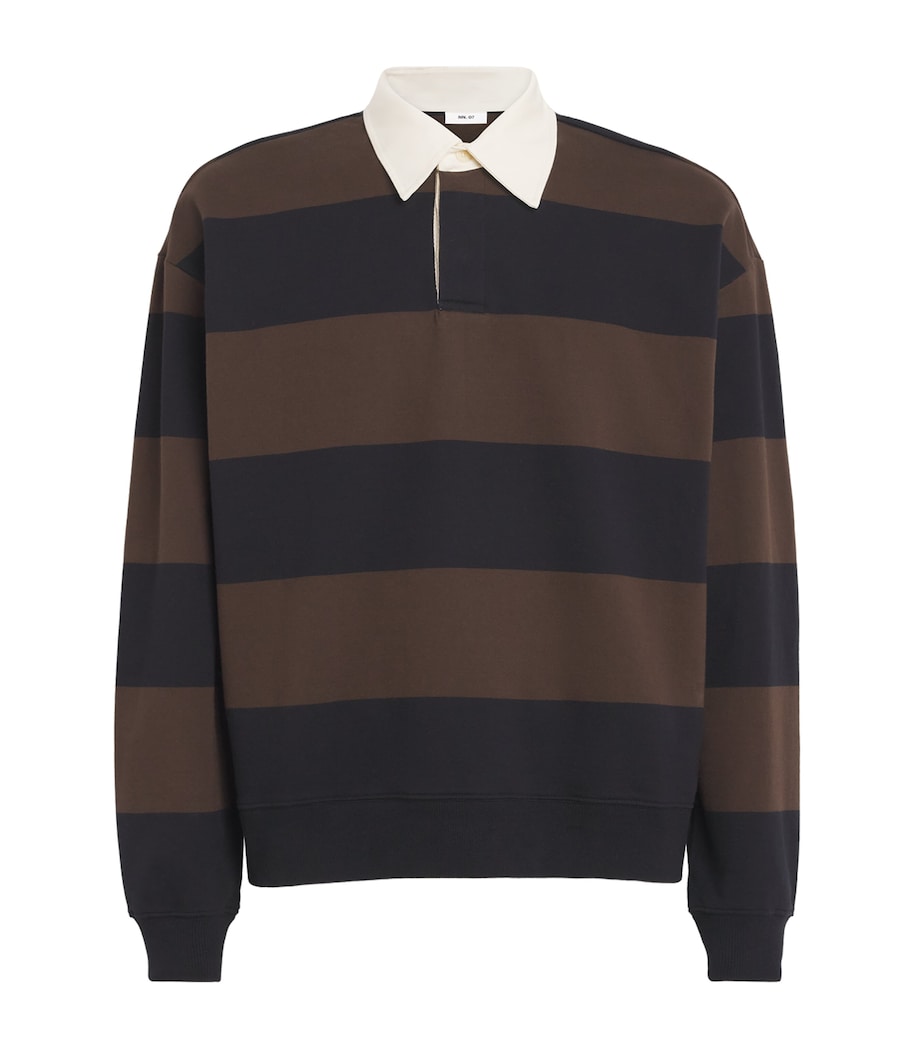 NN.07 Mens Organic Cotton David Rugby Shirt Brown Stripe Image 1