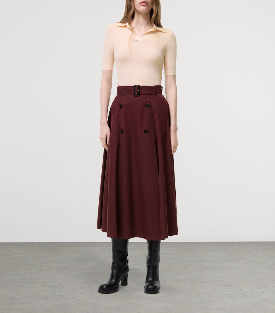 Burberry Womens Gabardine Midi Skirt Vineyard Red Image 2