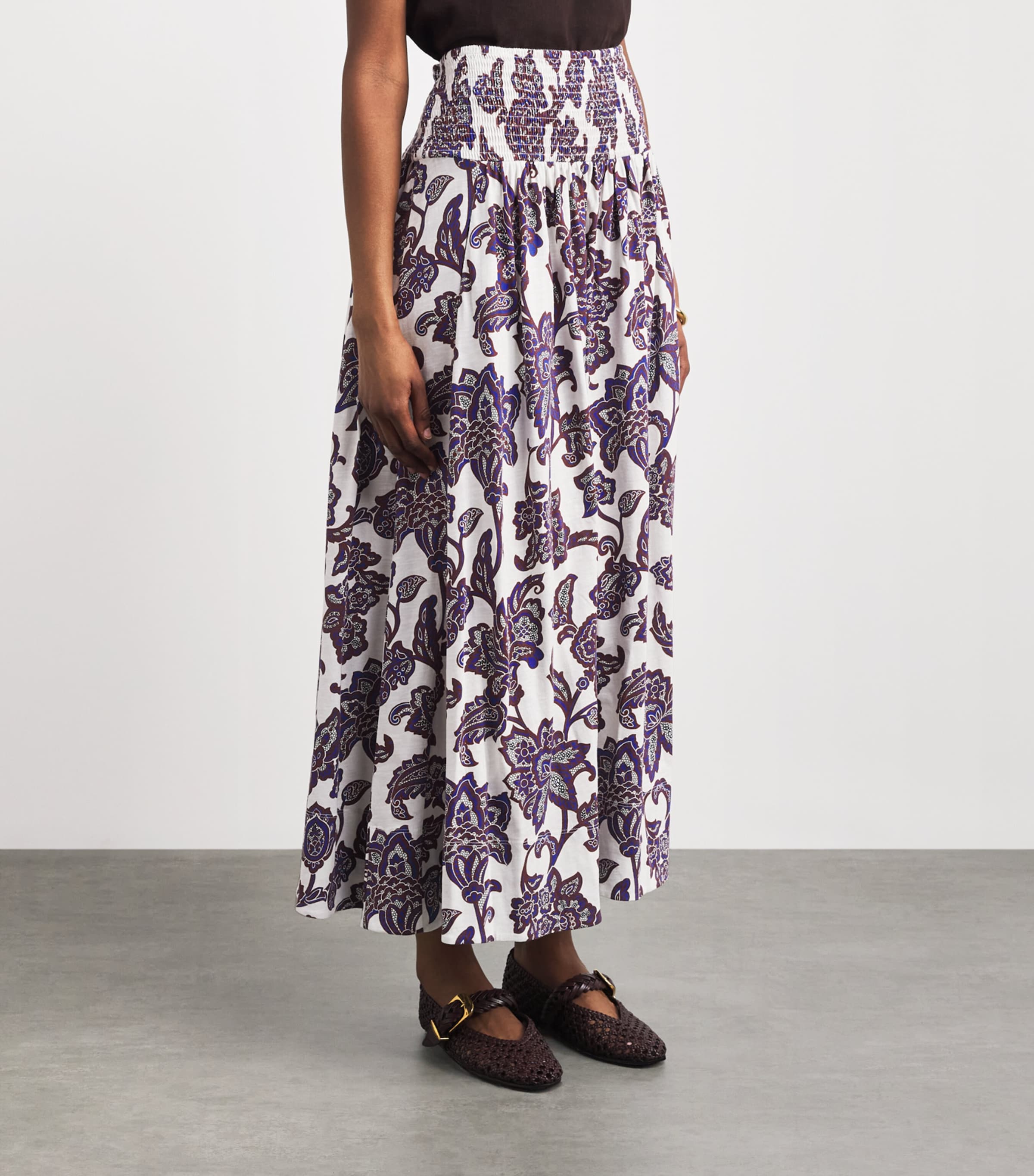 ME+EM Womens Organic Cotton Floral Print Maxi Skirt Light Cream Multi Image 4