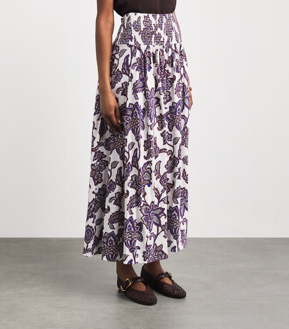 ME+EM Womens Organic Cotton Floral Print Maxi Skirt Light Cream Multi Image 4