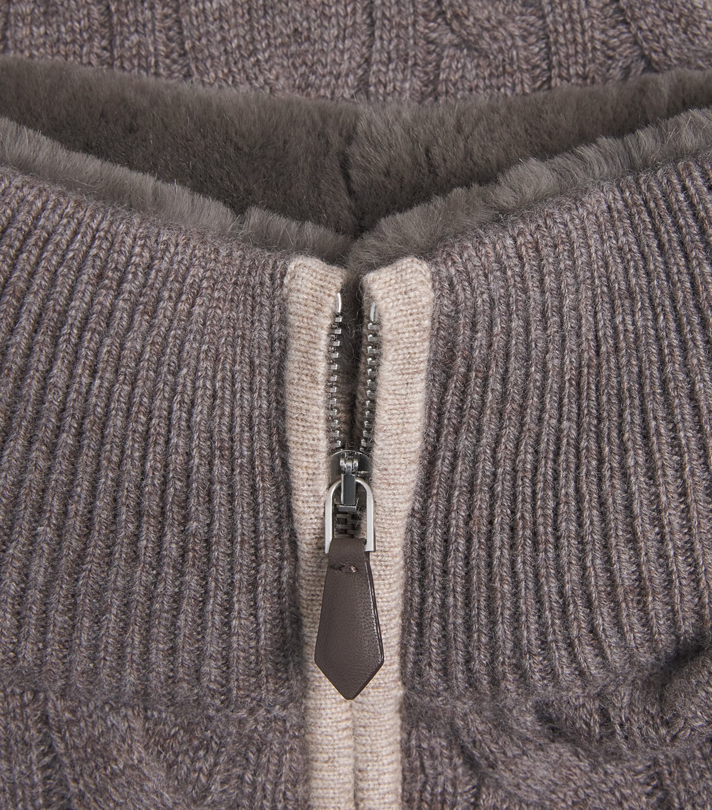 N.Peal Mens Cashmere Cable-Knit Quarter-Zip Sweater Otter Browntruffle Image 6
