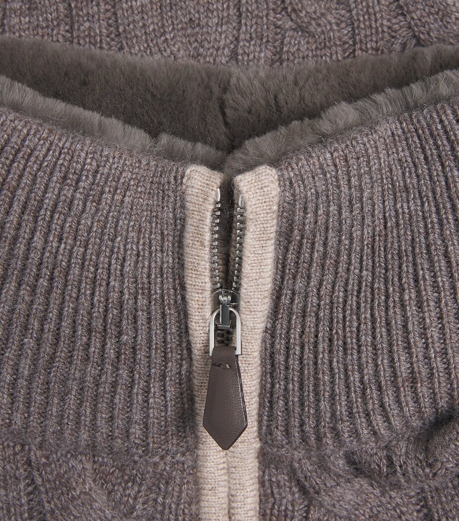 N.Peal Mens Cashmere Cable-Knit Quarter-Zip Sweater Otter Browntruffle Image 6