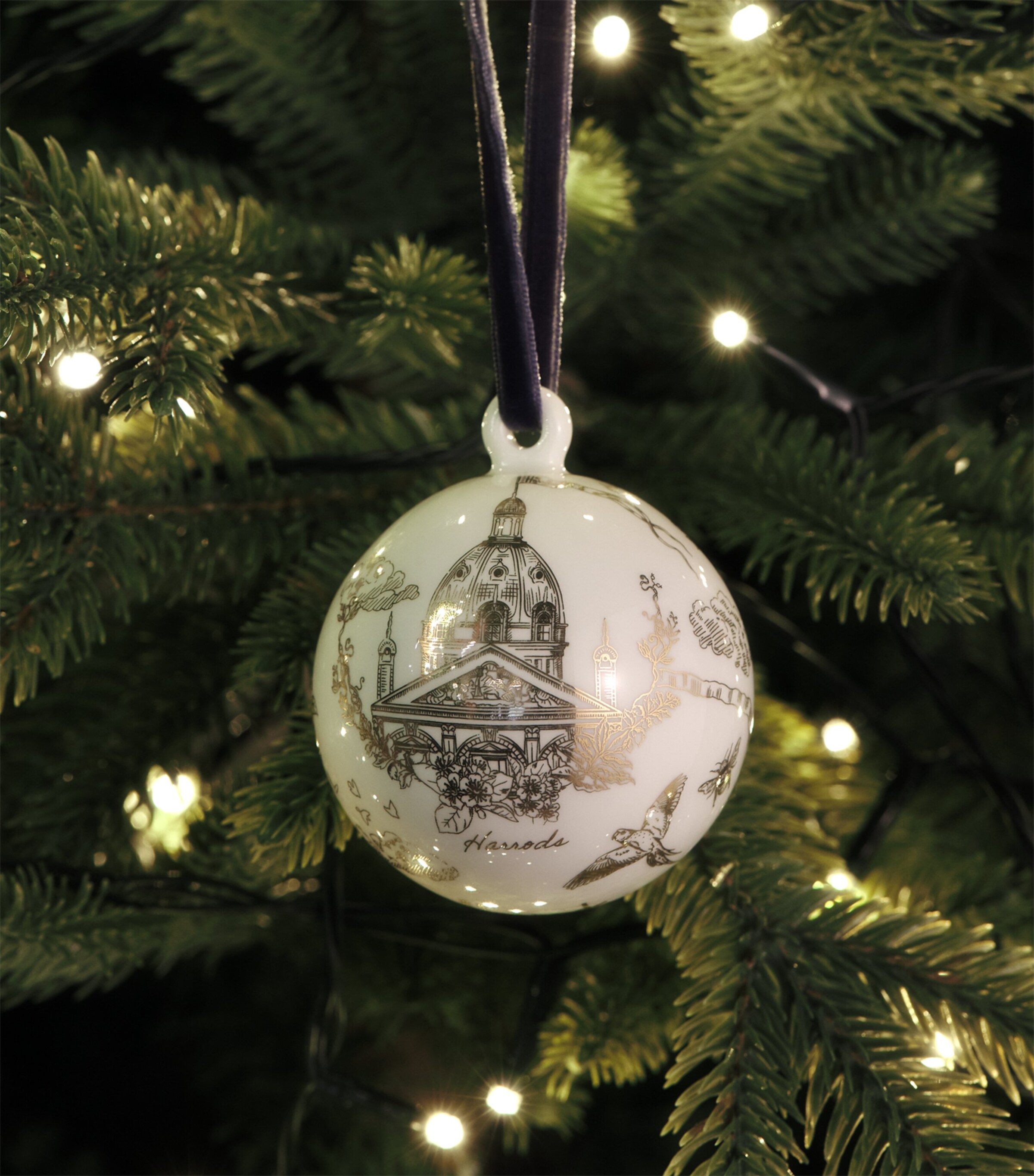 Harrods Ceramic Gold Toile Print Bauble Image 3