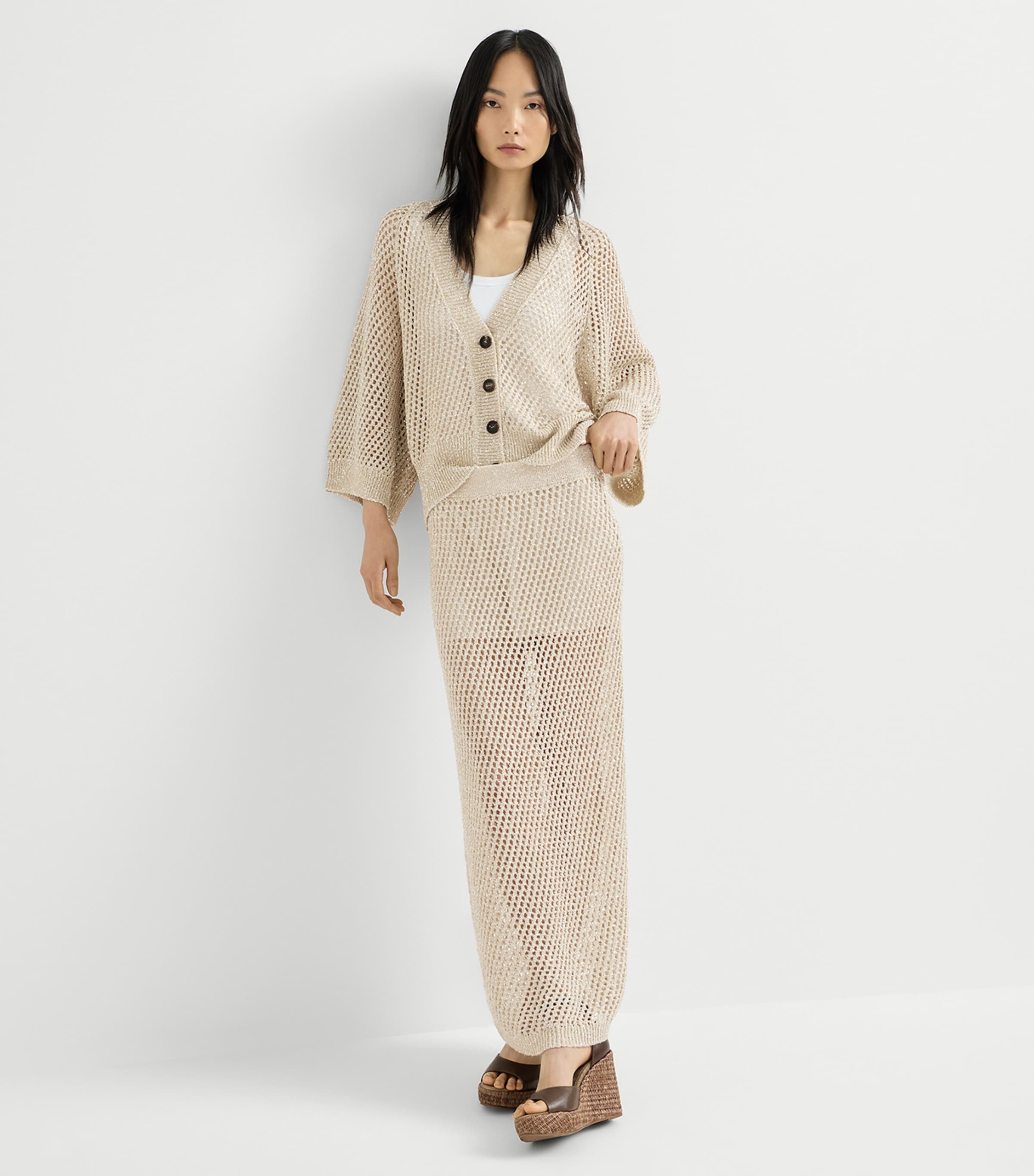 Brunello Cucinelli Womens Embellished Knit Maxi Skirt Image 2