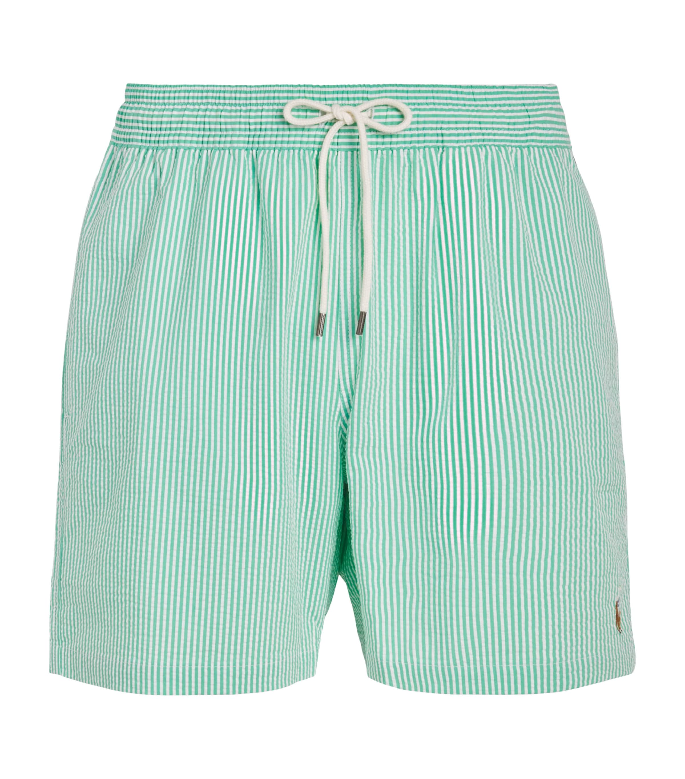 Polo Ralph Lauren Mens Seersucker Traveller Swim Shorts Key West Grn Stripe Image 1