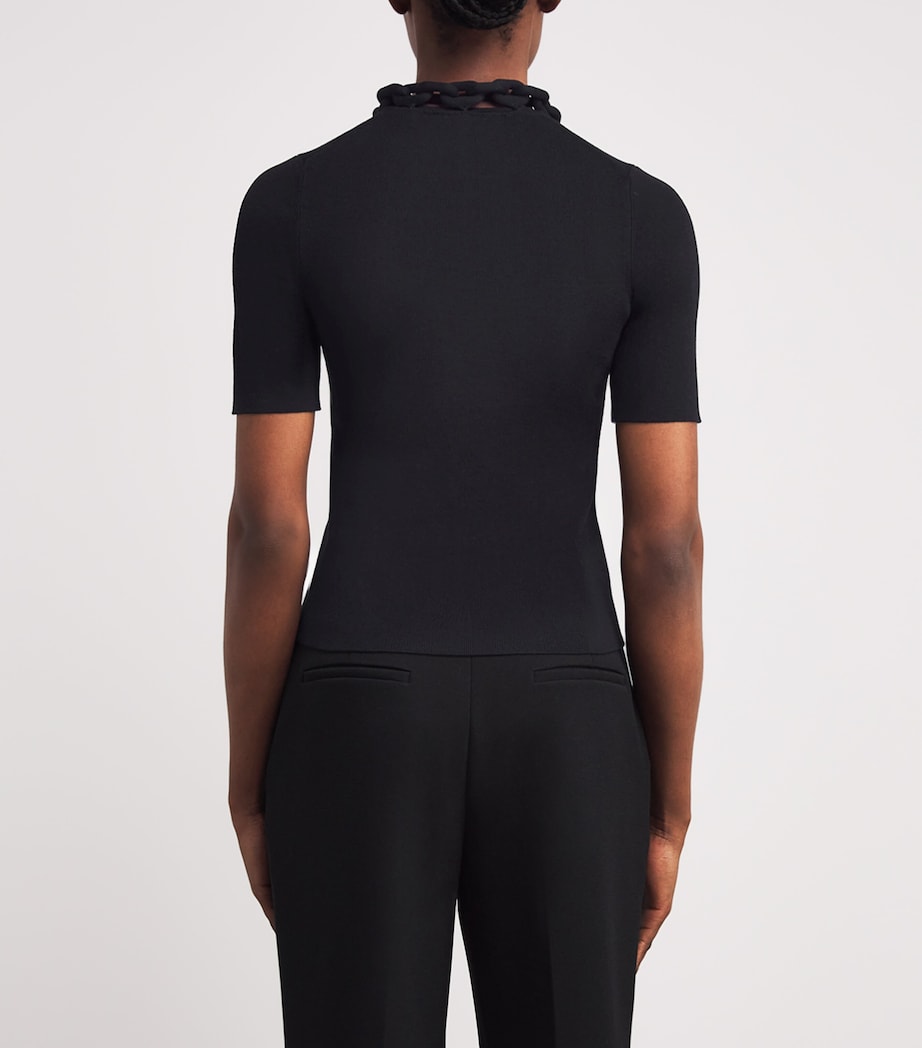 Knitted Chain-Detail T-Shirt P001 BLACK Image 4