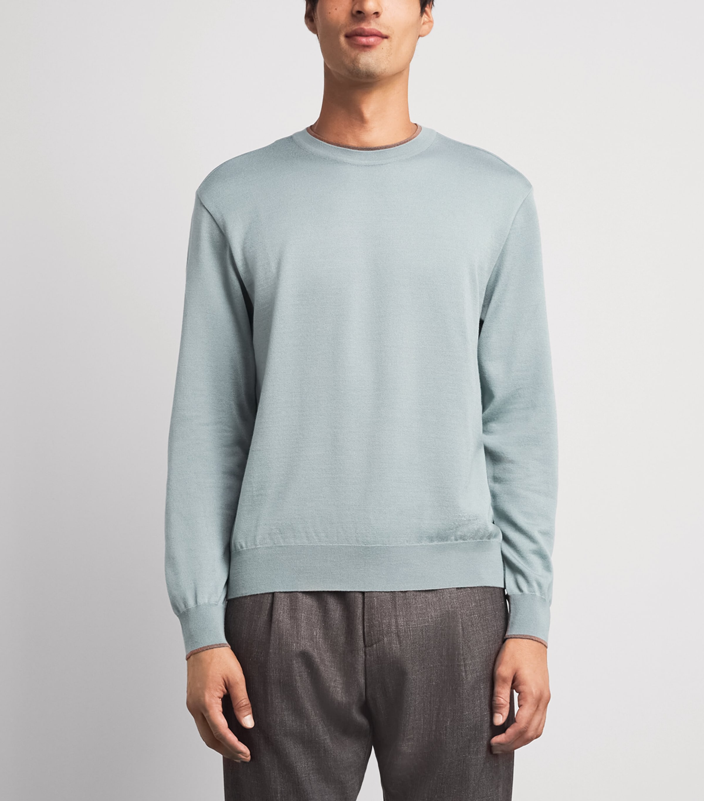 Paul & Shark Mens Virgin Wool-Silk Crew-Neck Sweater Grey Green Image 4